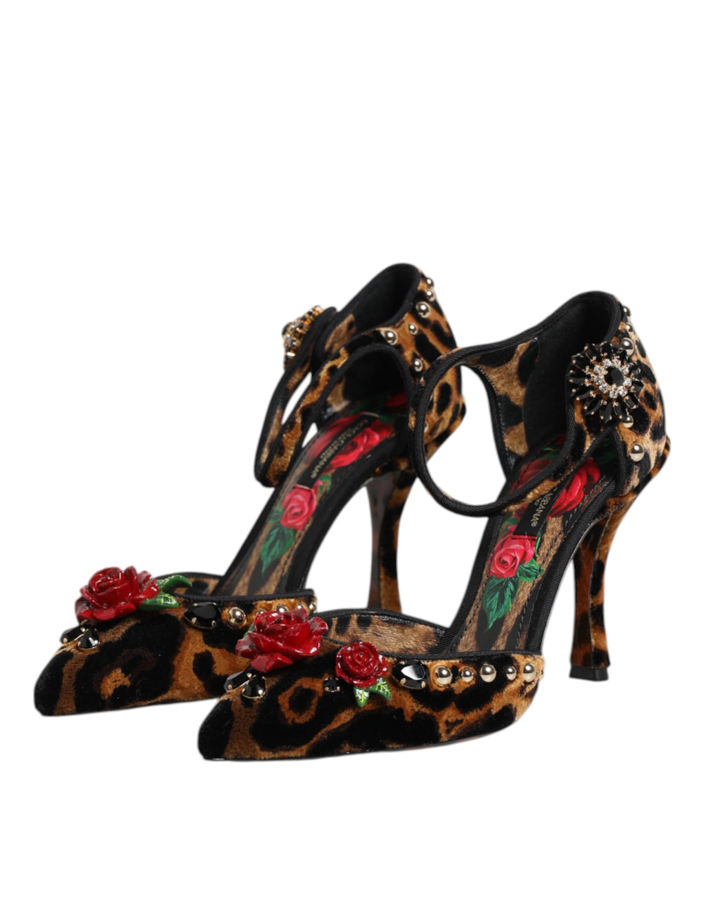 Chaussures Dolce & Gabbana Roses en cristal avec imprimé léopard brun, élégantes et sophistiquées pour femmes.