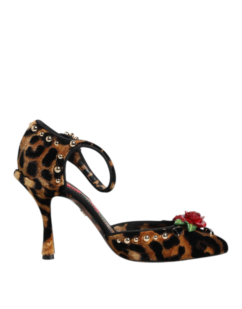 Chaussures Dolce & Gabbana roses en cristal, pompe en leopard brun, style élégant et sophistiqué.