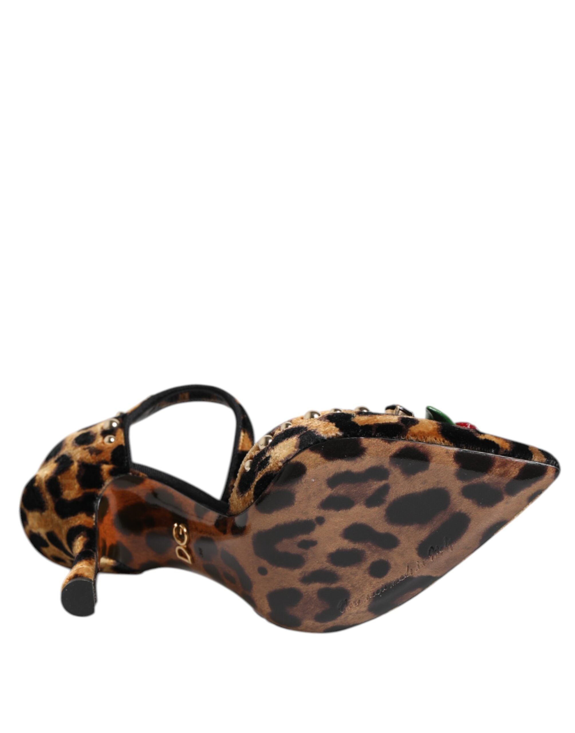 Chaussures Dolce & Gabbana Roses en cristal à motif léopard marron, talons pumps élégants et sophistiqués.