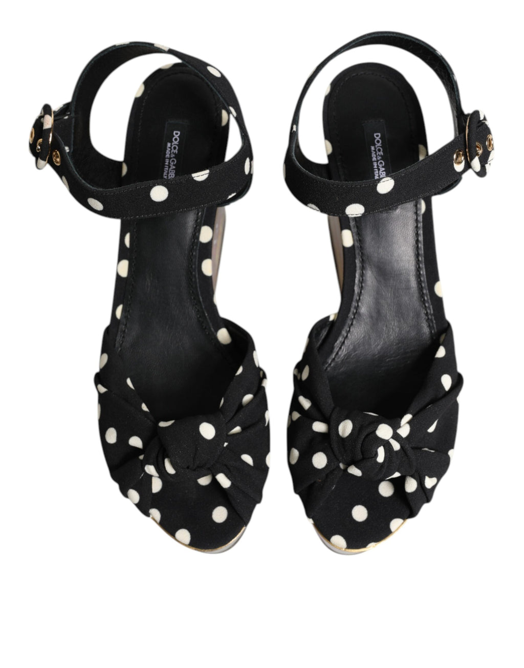 Sandales à talons compensés multicolores Dolce & Gabbana avec motif poisson et pois, en cuir élégant.