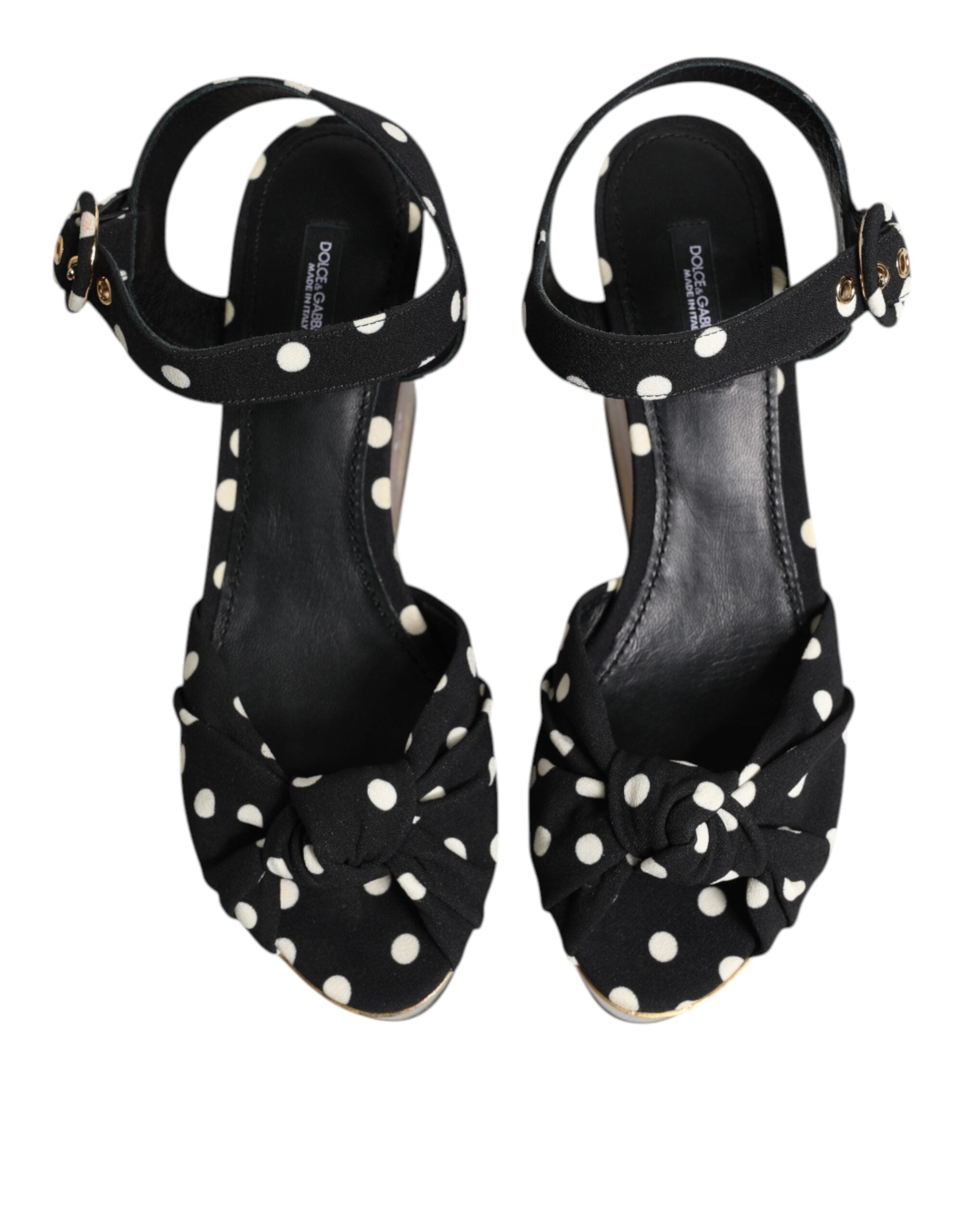 Sandales à talons compensés multicolores Dolce & Gabbana avec motif poisson et pois, en cuir élégant.