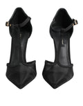 Chaussures à talons aiguilles en mesh noir Dolce & Gabbana, t-strap élégante et sophistiquée pour femmes.