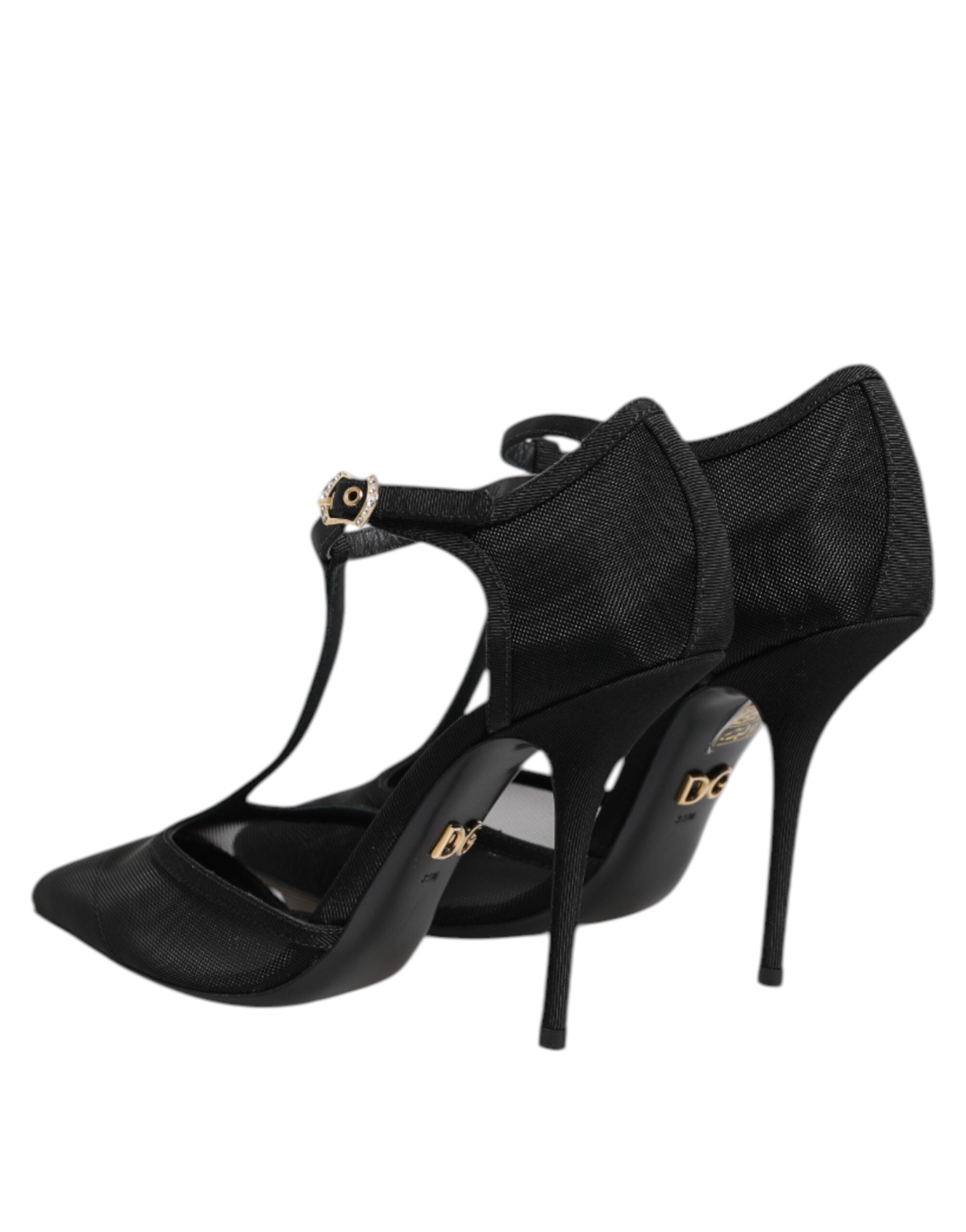 Escarpins à talons aiguilles noirs en mesh avec bride T de Dolce & Gabbana, design élégant et sophistiqué.