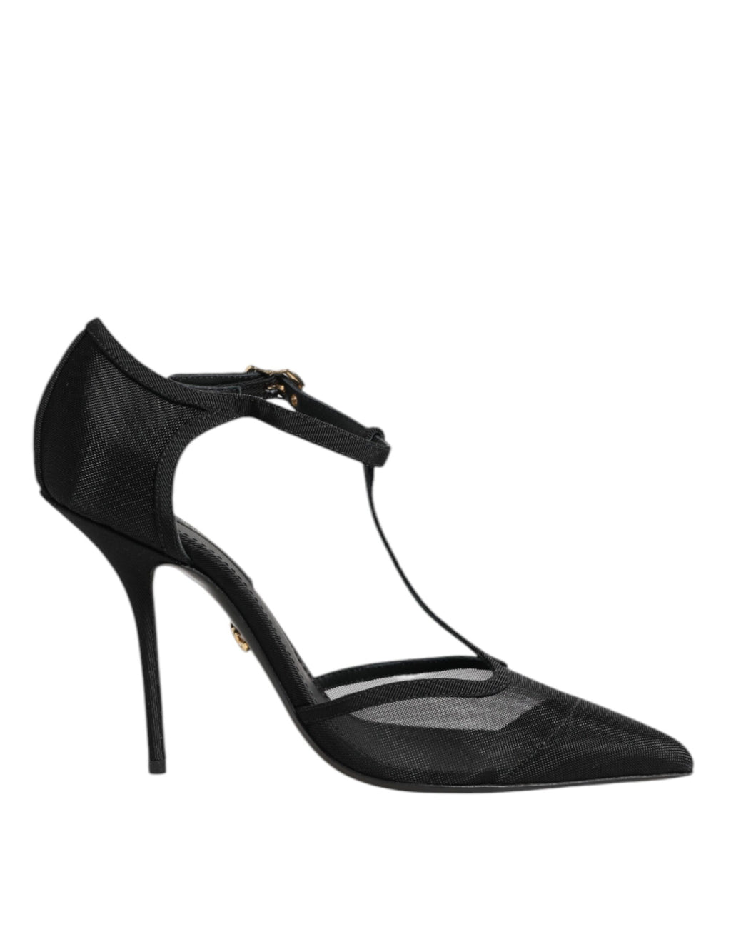 Chaussures à talons aiguilles Dolce & Gabbana, sandales noires en mesh à brides T-strap et stilettos élégants.