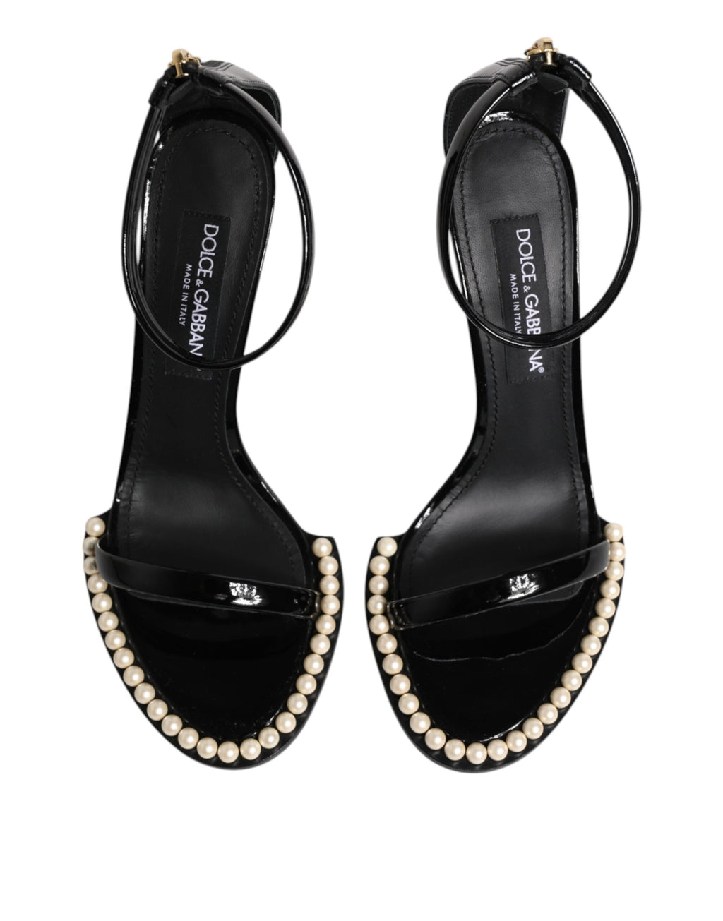 Sandales noires Dolce & Gabbana KEIRA avec embellissements de perles, design élégant et sophistiqué.