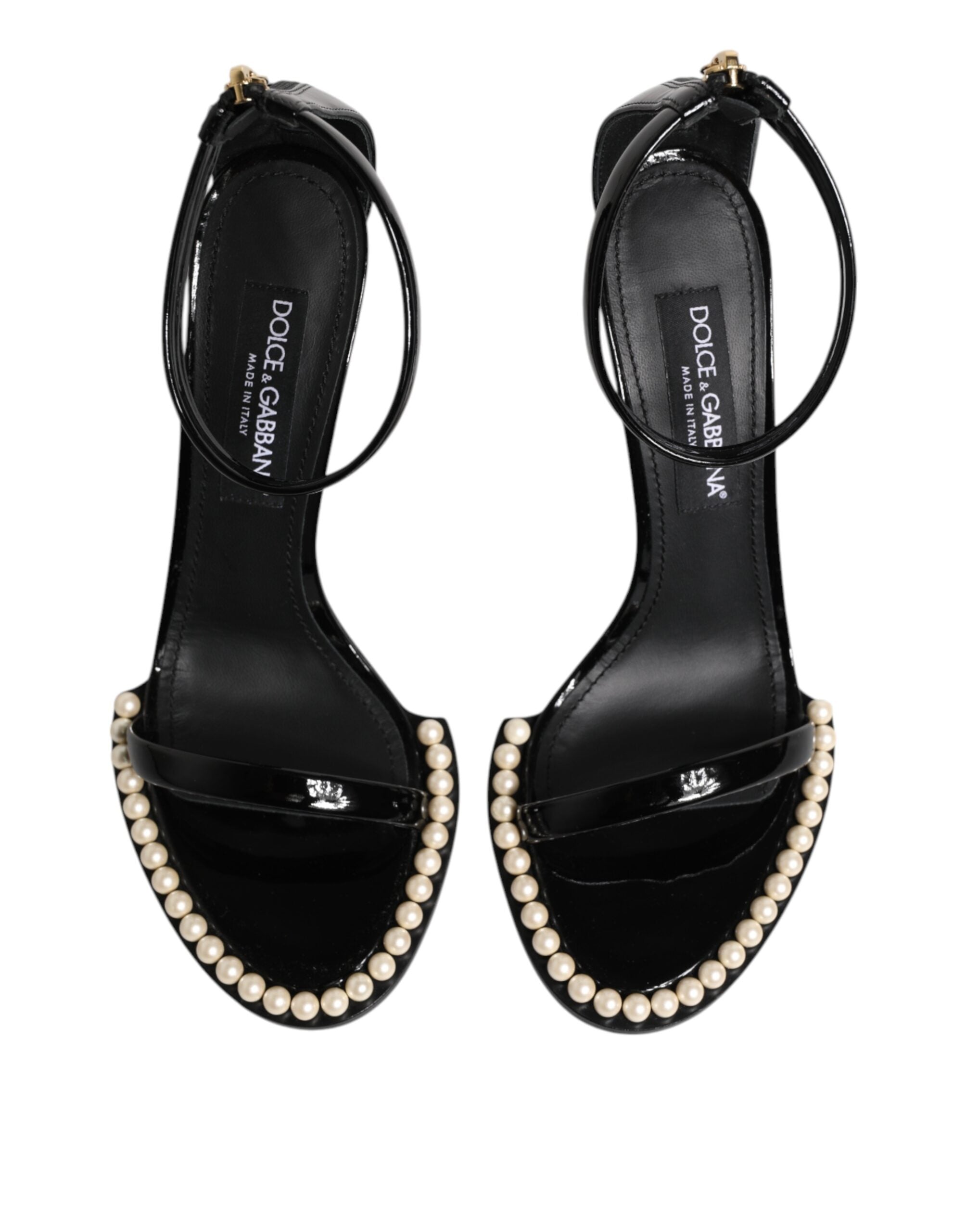 Sandales noires Dolce & Gabbana KEIRA avec embellissements de perles, design élégant et sophistiqué.