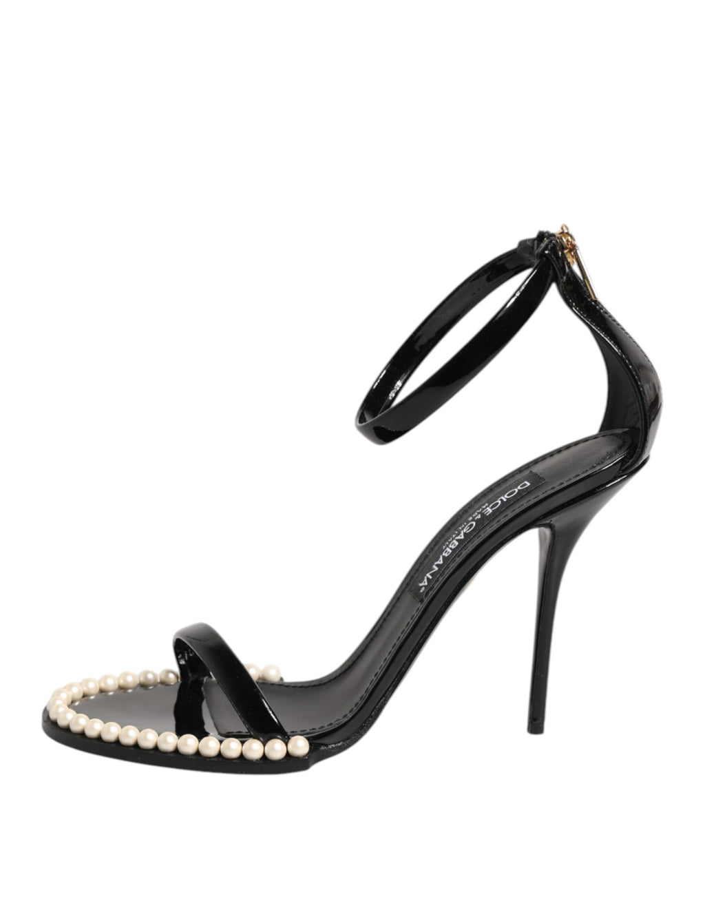 Sandales Dolce & Gabbana KEIRA noires ornées de perles, vue de face, en cuir élégant.