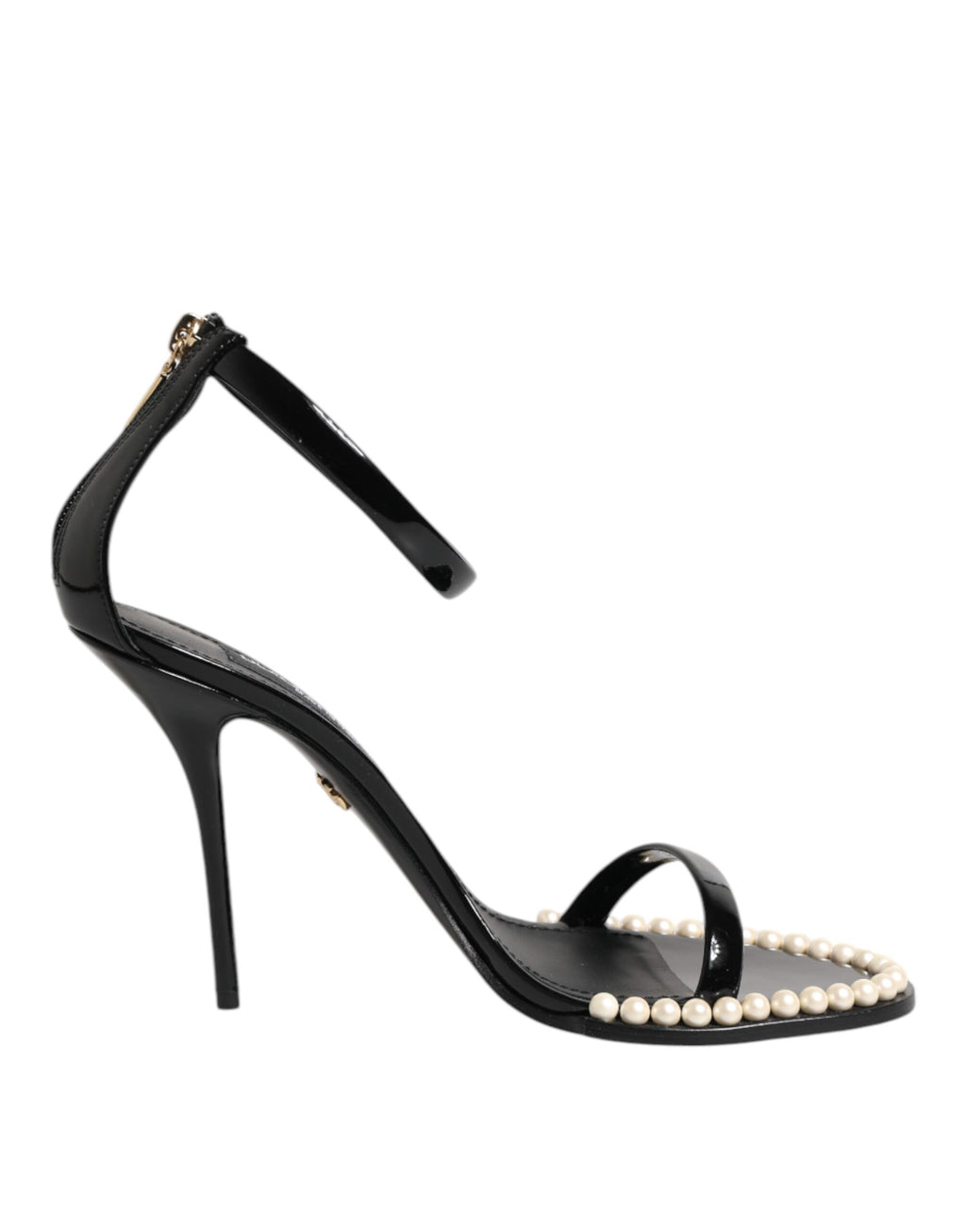 Sandales noires Dolce & Gabbana KEIRA avec perles ornées, élégantes chaussures à talons pour femme.