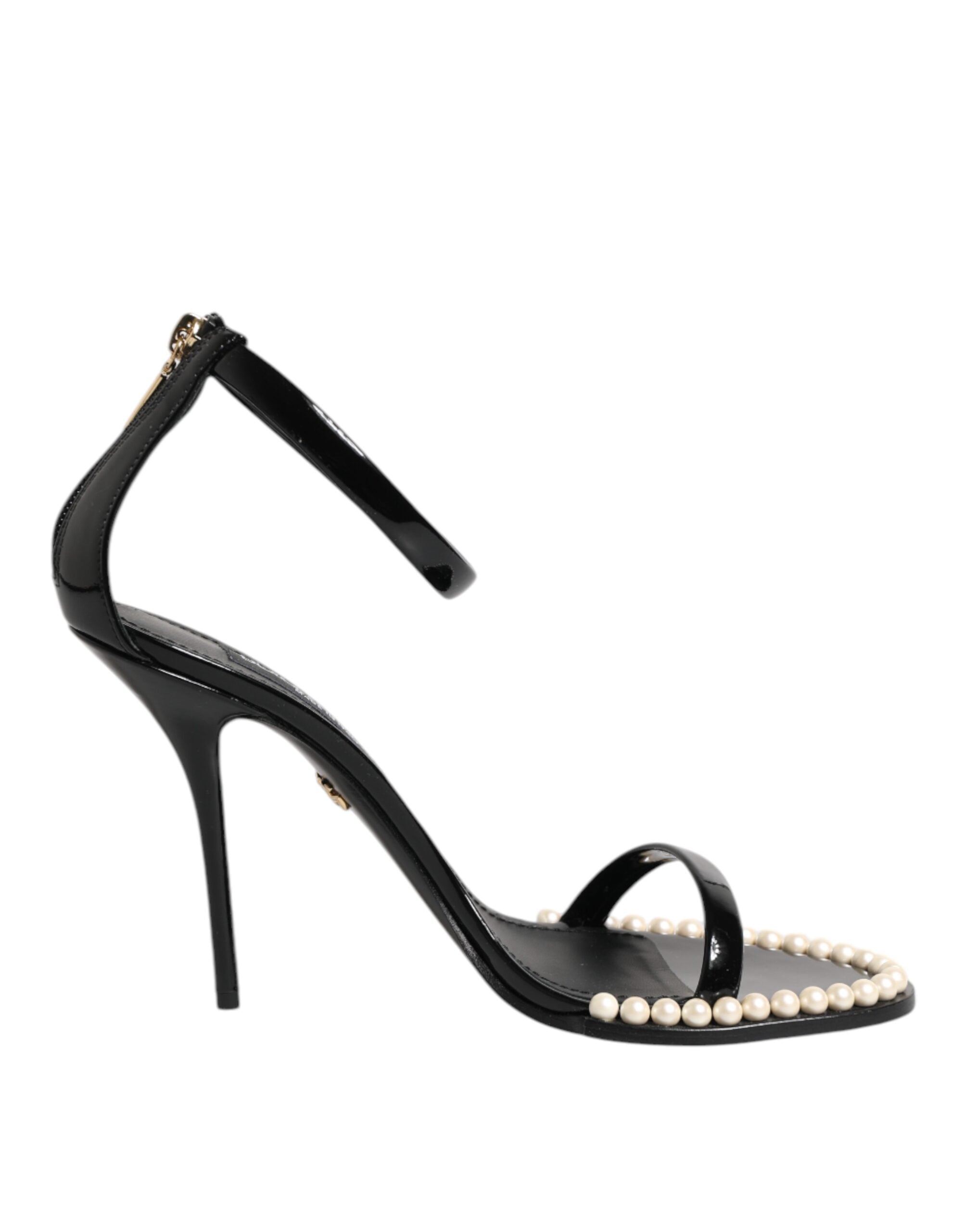 Sandales noires Dolce & Gabbana KEIRA avec perles ornées, élégantes chaussures à talons pour femme.