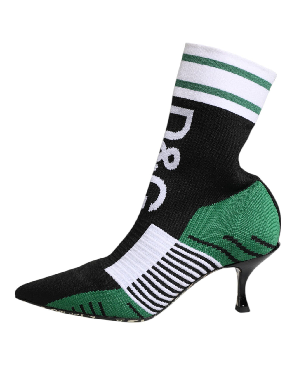 Bottes ankle en style chaussette stretch vert Dolce & Gabbana, chaussures élégantes et tendance, vues en gros plan.