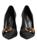 Chaussures Dolce & Gabbana noires en cuir Devotion, talons hauts élégants et sophistiqués, vues de face.