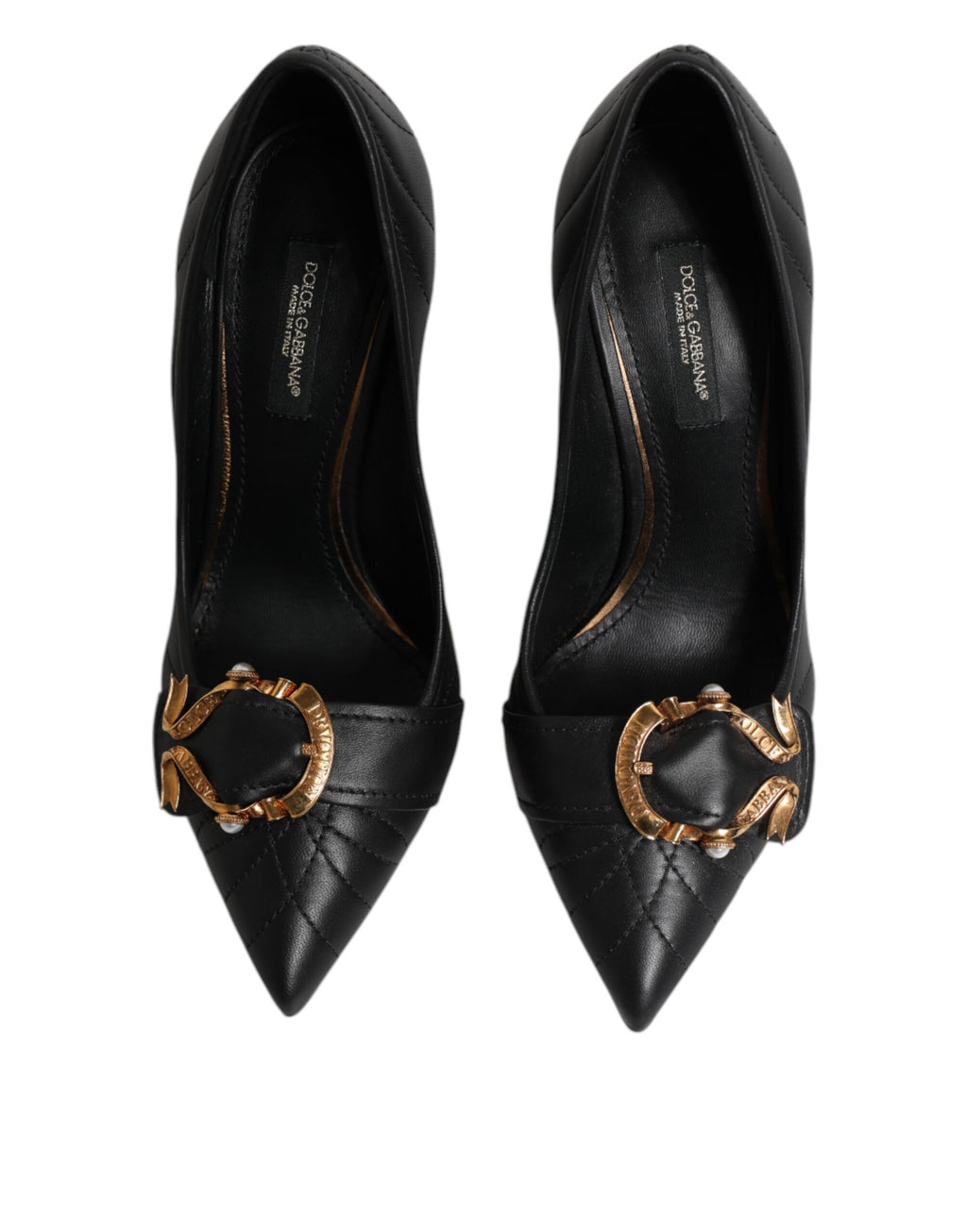 Escarpins noirs en cuir Dolce & Gabbana Devotion, talons élégants et design sophistiqué visible sur la chaussure.