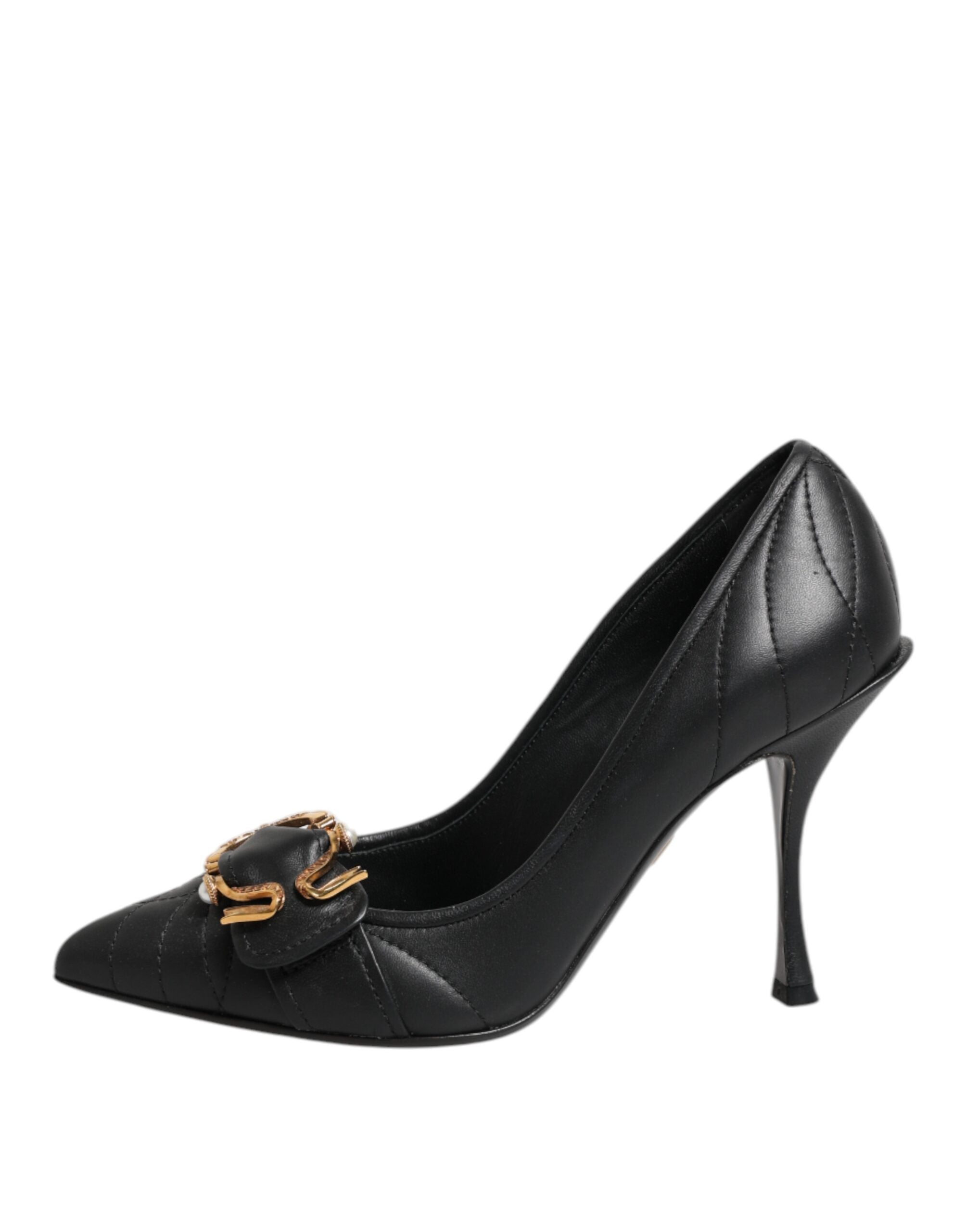Chaussures à talons noires Dolce & Gabbana Devotion en cuir, élégantes et sophistiquées, vues de côté.