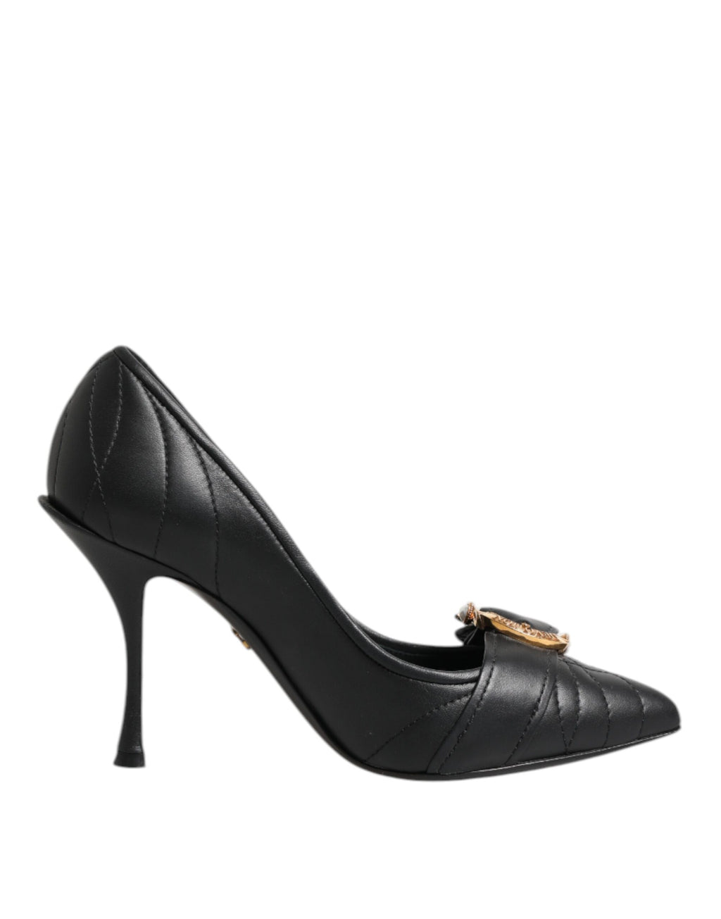Chaussures à talons noires Dolce & Gabbana Devotion en cuir, élégantes et sophistiquées, vues de face.