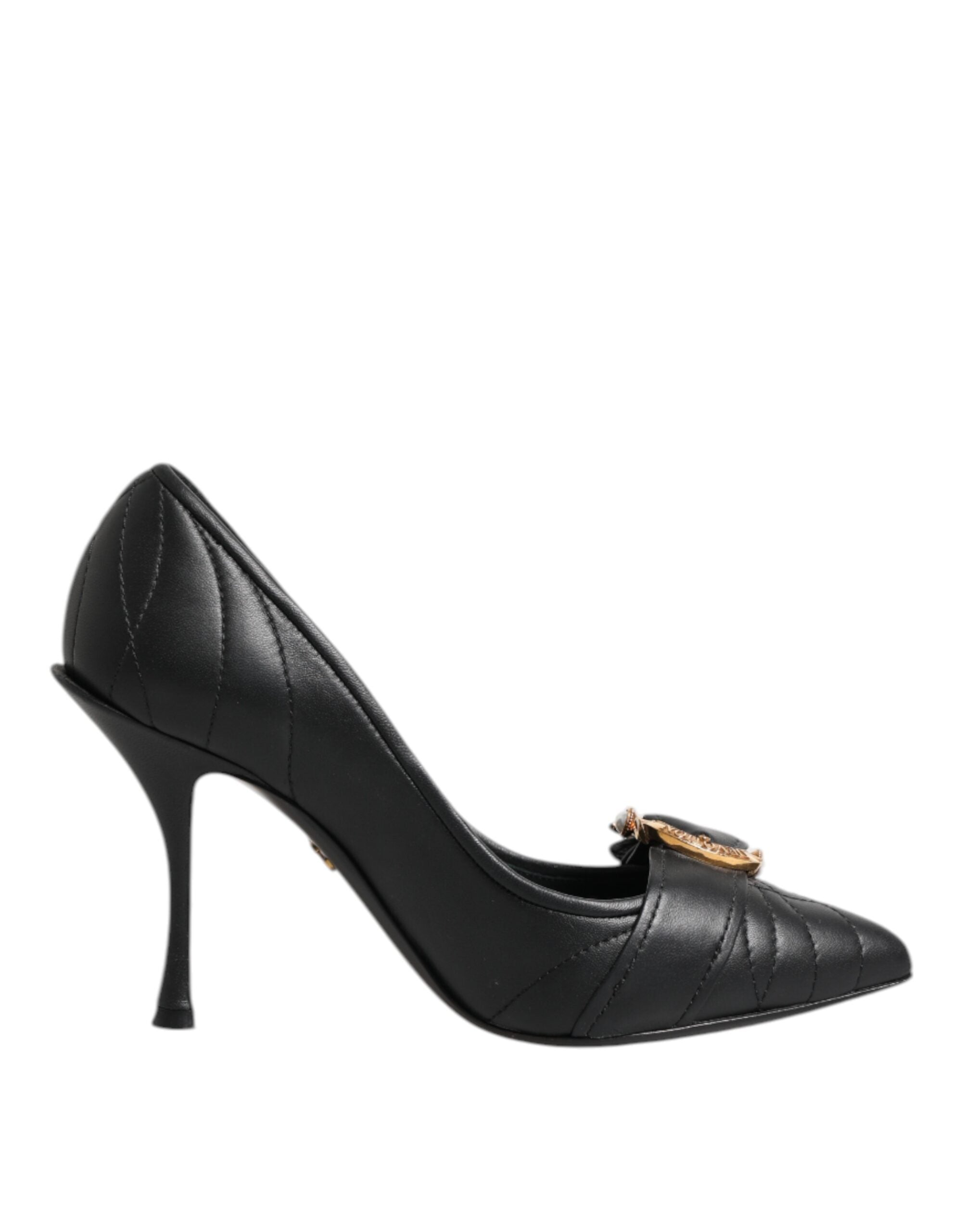 Chaussures à talons noires Dolce & Gabbana Devotion en cuir, élégantes et sophistiquées, vues de face.