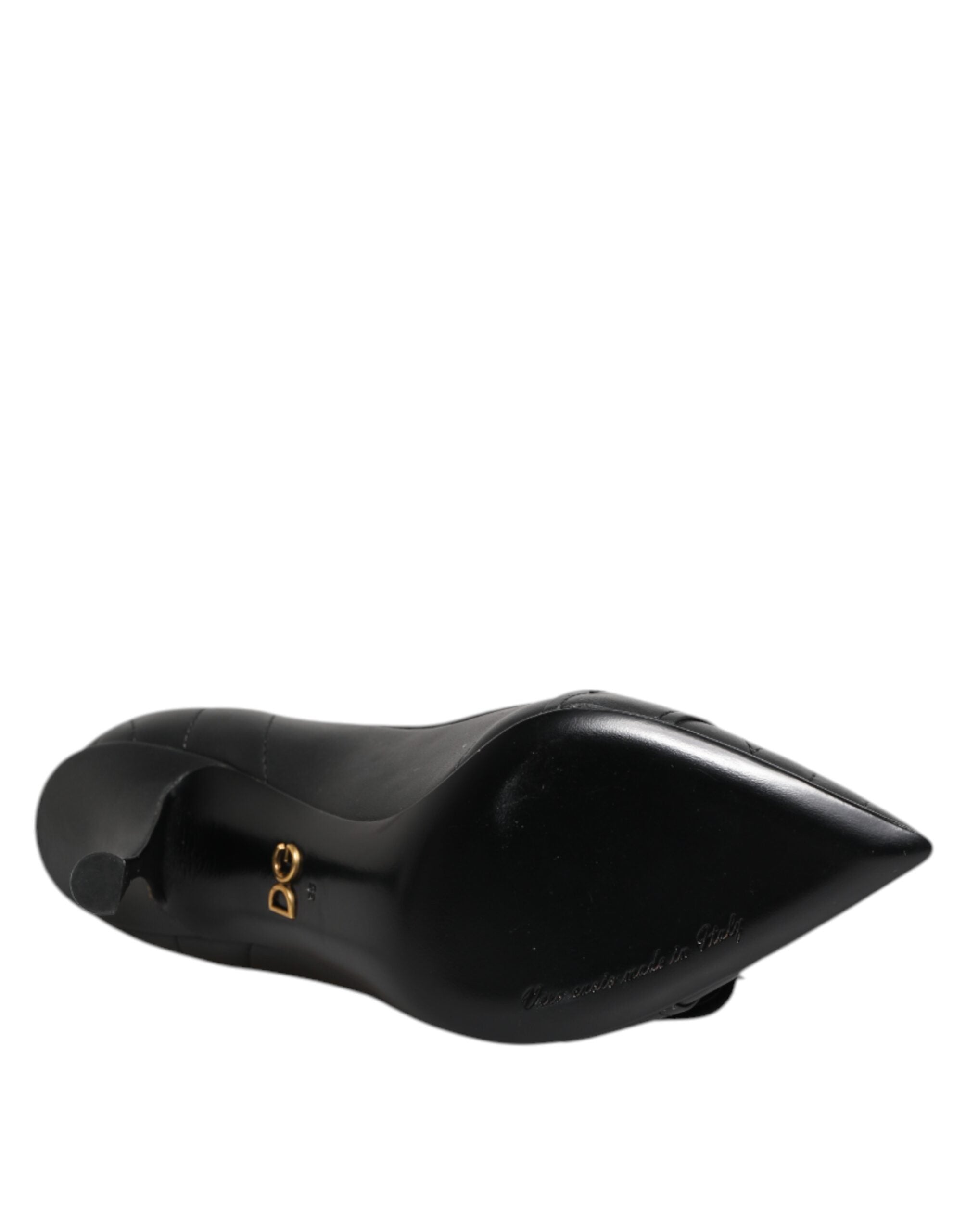 Chaussures à talons noirs Dolce & Gabbana Devotion en cuir, élégantes et sophistiquées, vues de côté.