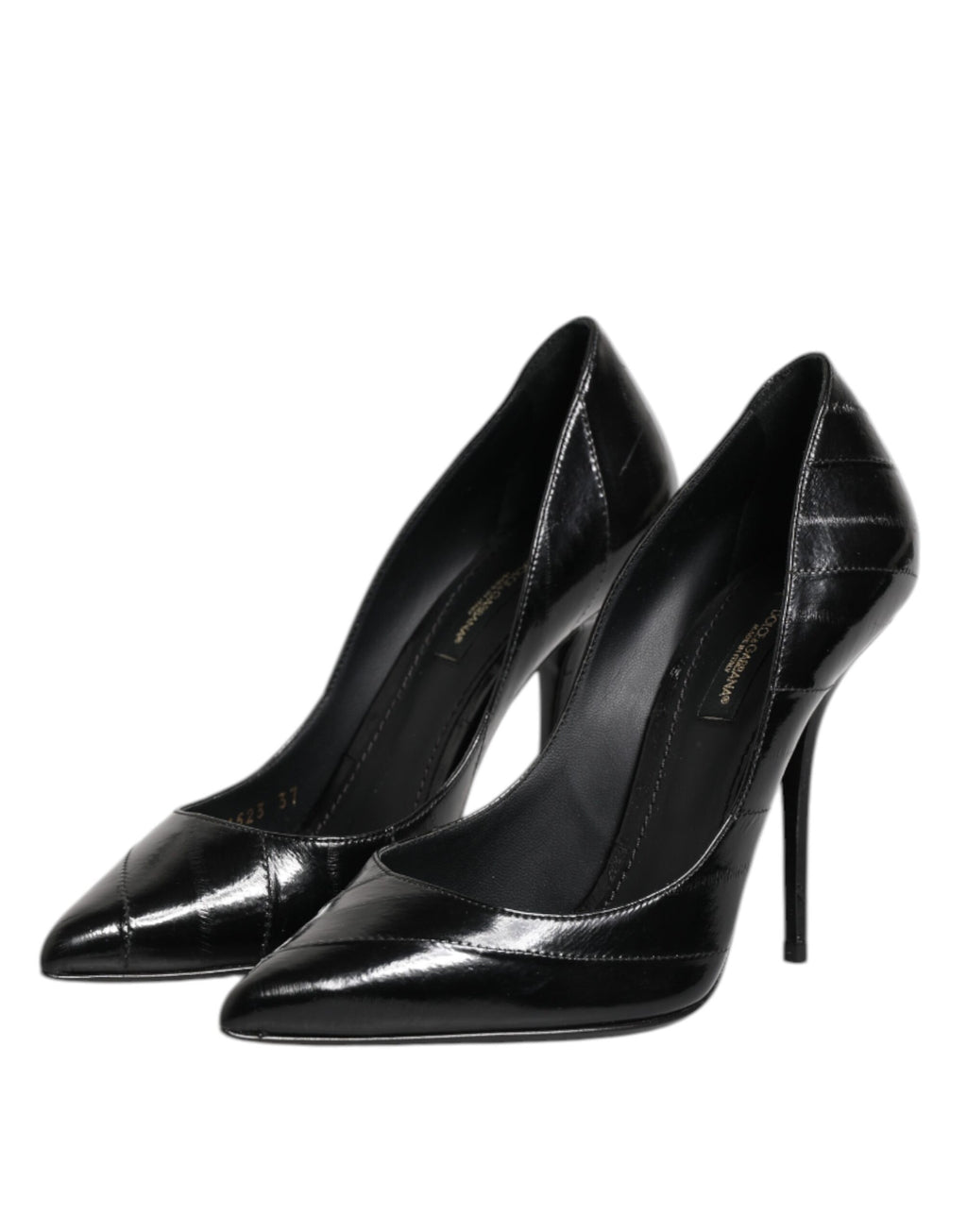 Chaussures à talons aiguilles Dolce & Gabbana en cuir noir, stilettos élégants pour femmes, vue de face.