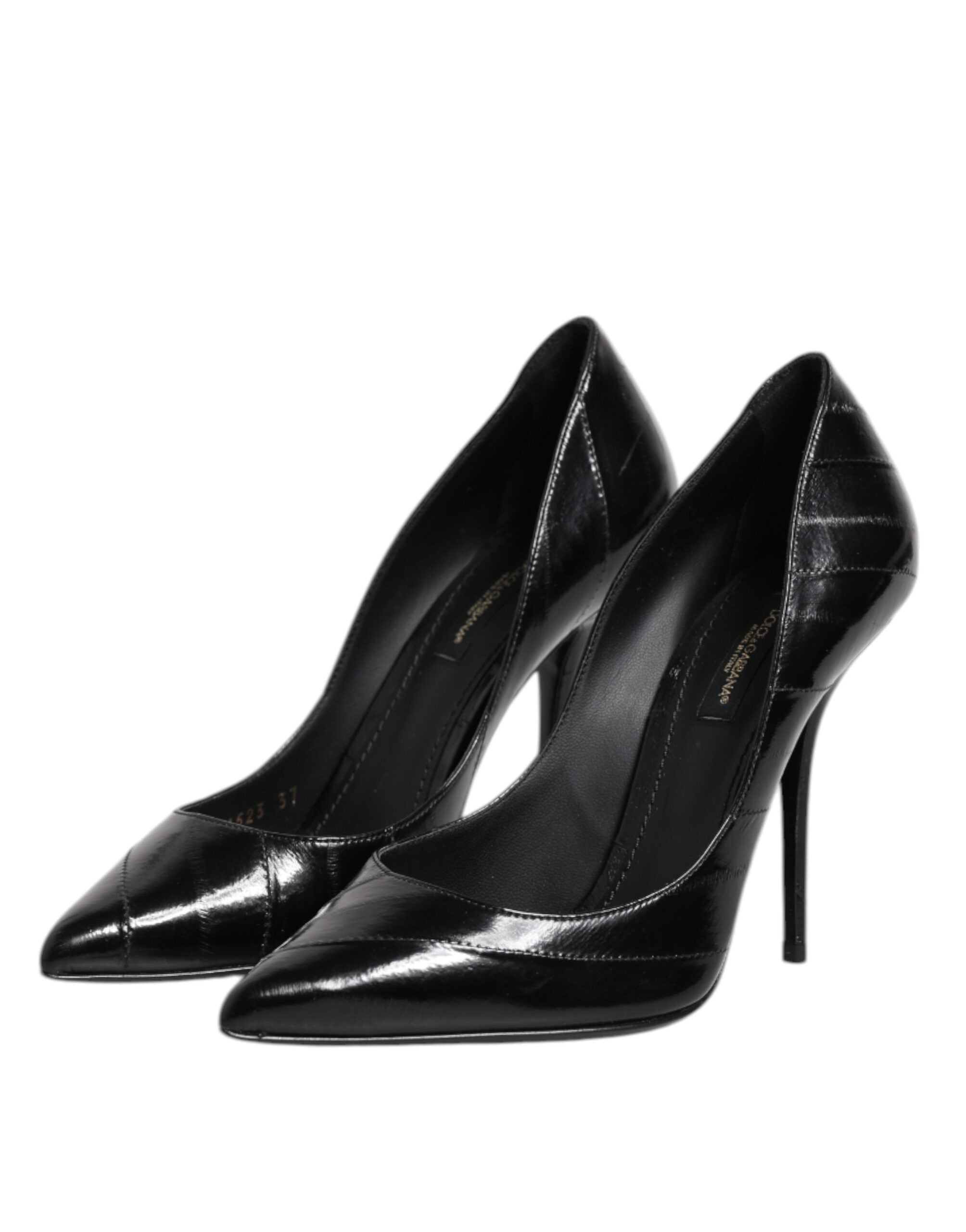 Chaussures à talons aiguilles Dolce & Gabbana en cuir noir, stilettos élégants pour femmes, vue de face.