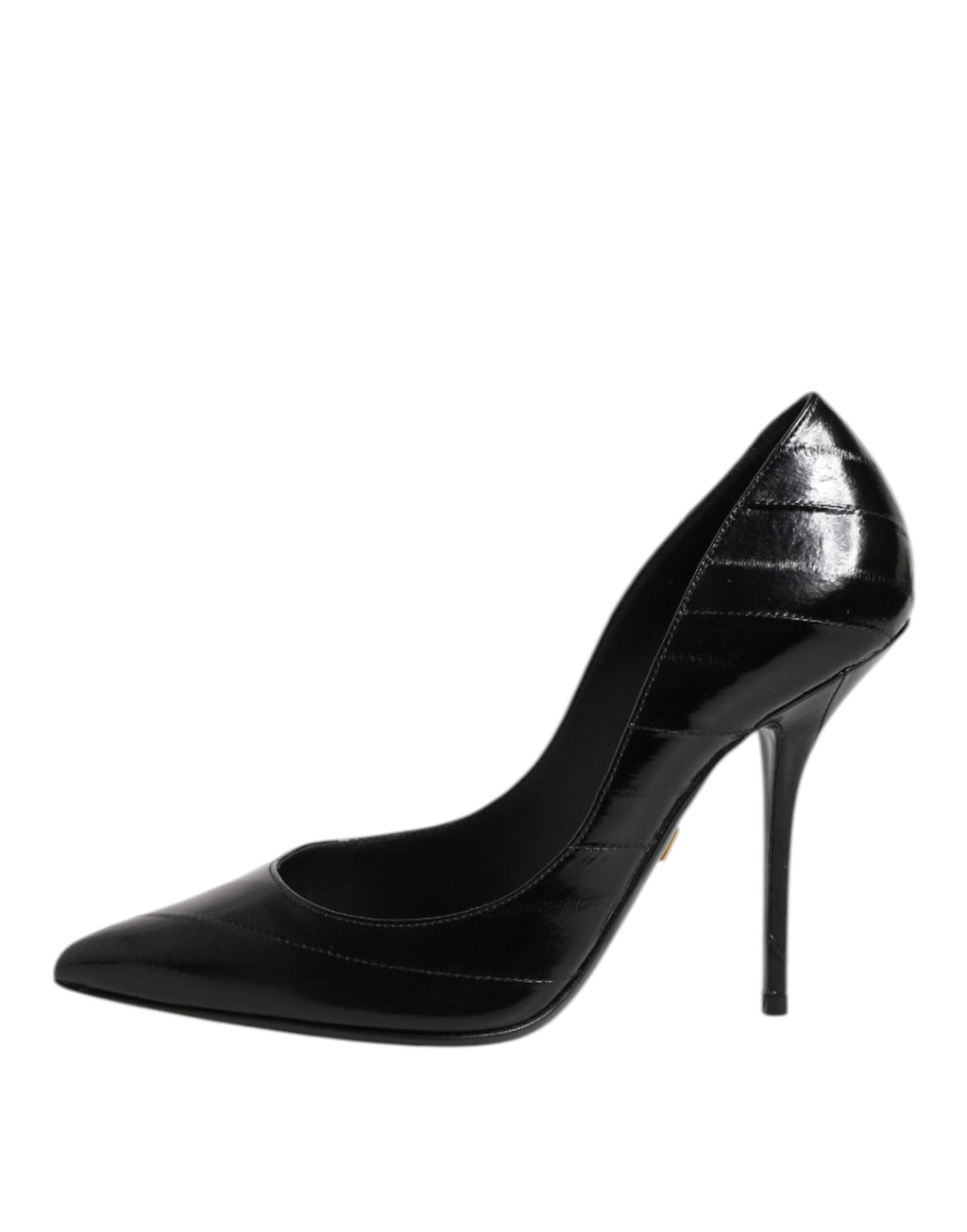 Chaussures à talons aiguilles en cuir noir Dolce & Gabbana, stilettos élégants pour femmes, vue de face.