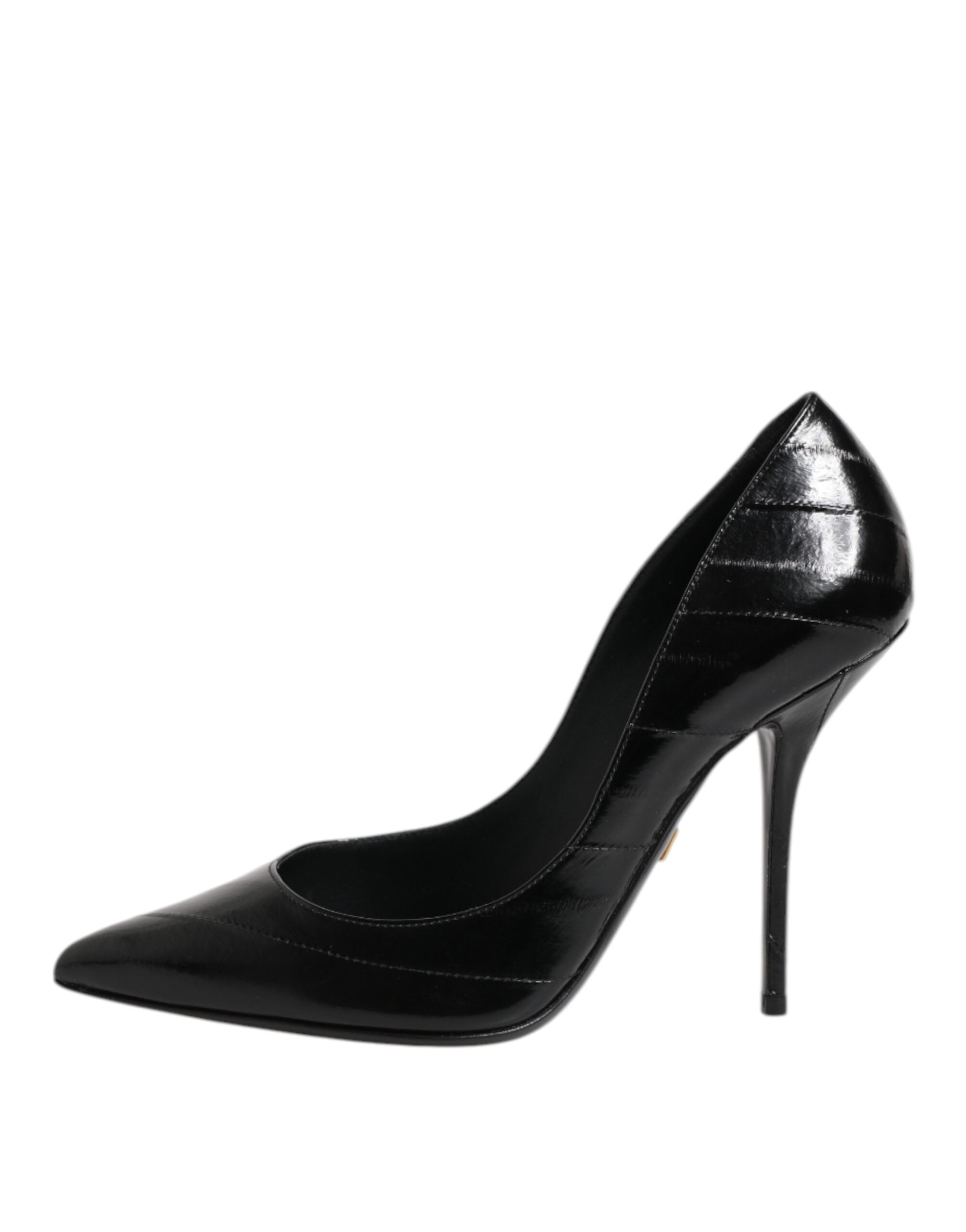 Chaussures à talons aiguilles en cuir noir Dolce & Gabbana, stilettos élégants pour femmes, vue de face.
