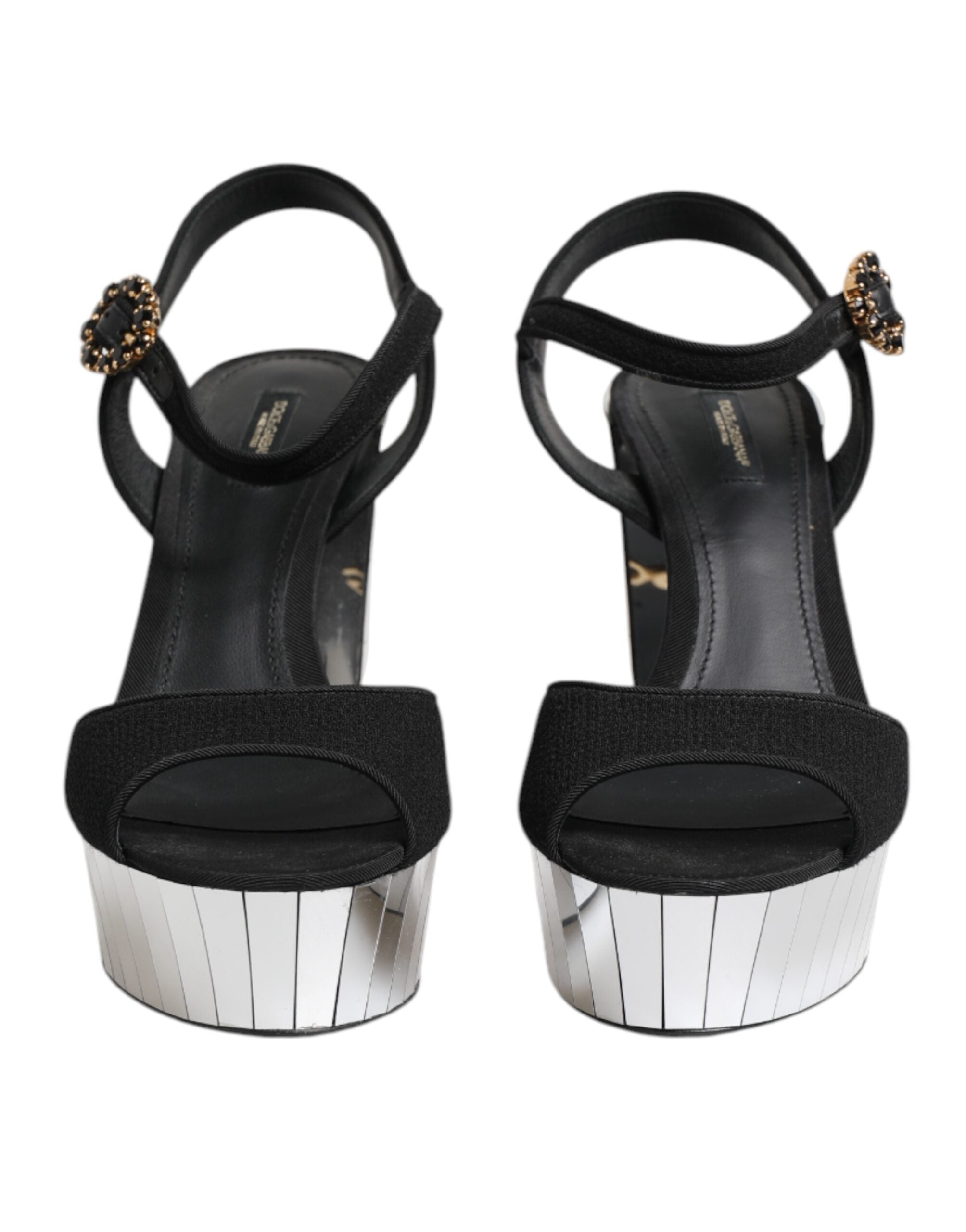 Chaussures à talons Dolce & Gabbana Keira noires avec bride à cristaux à la cheville, élégantes et sophistiquées.