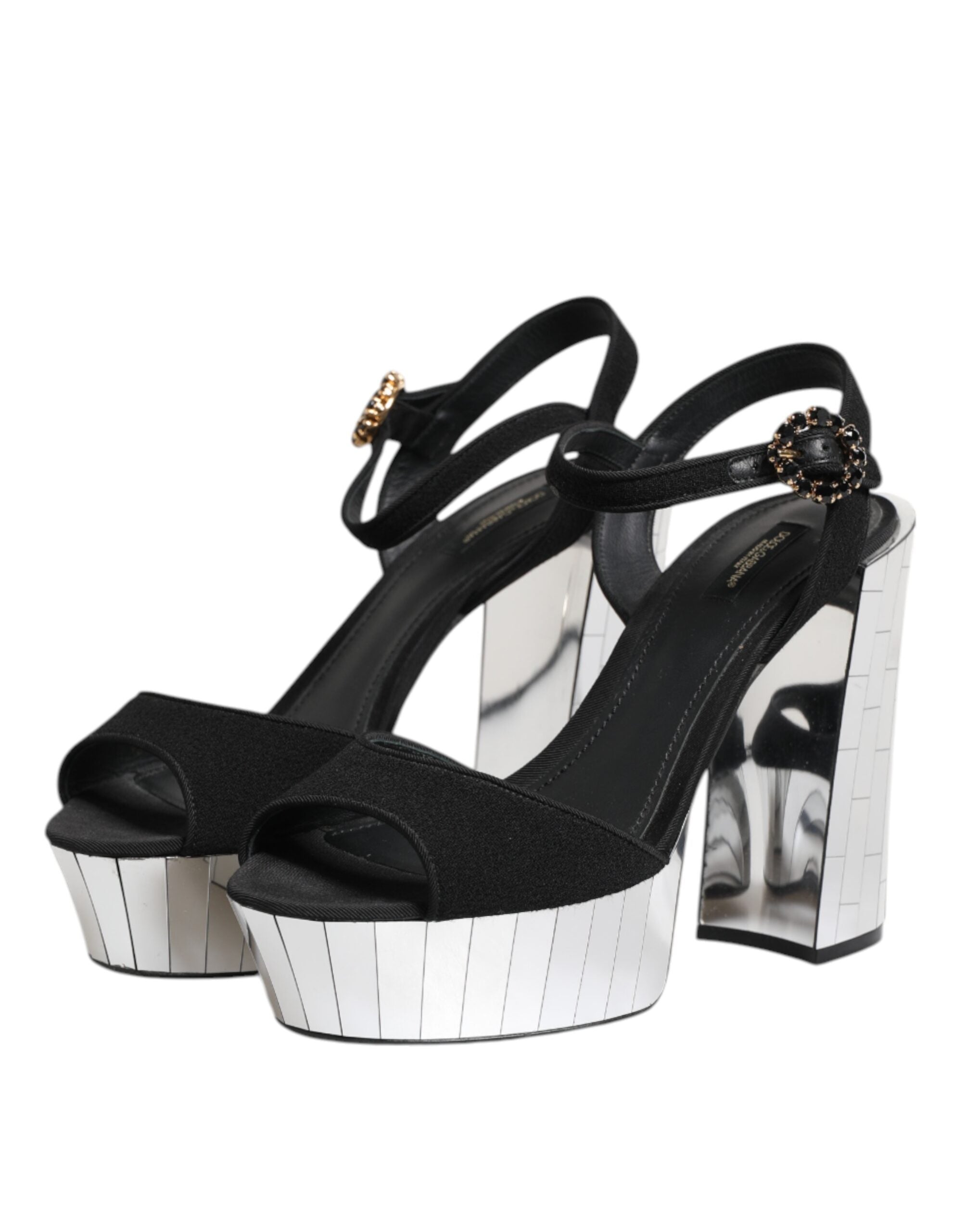 Chaussures à talons Dolce & Gabbana Keira noires avec bride à cristaux et semelle en cuir, chaussures élégantes pour femmes