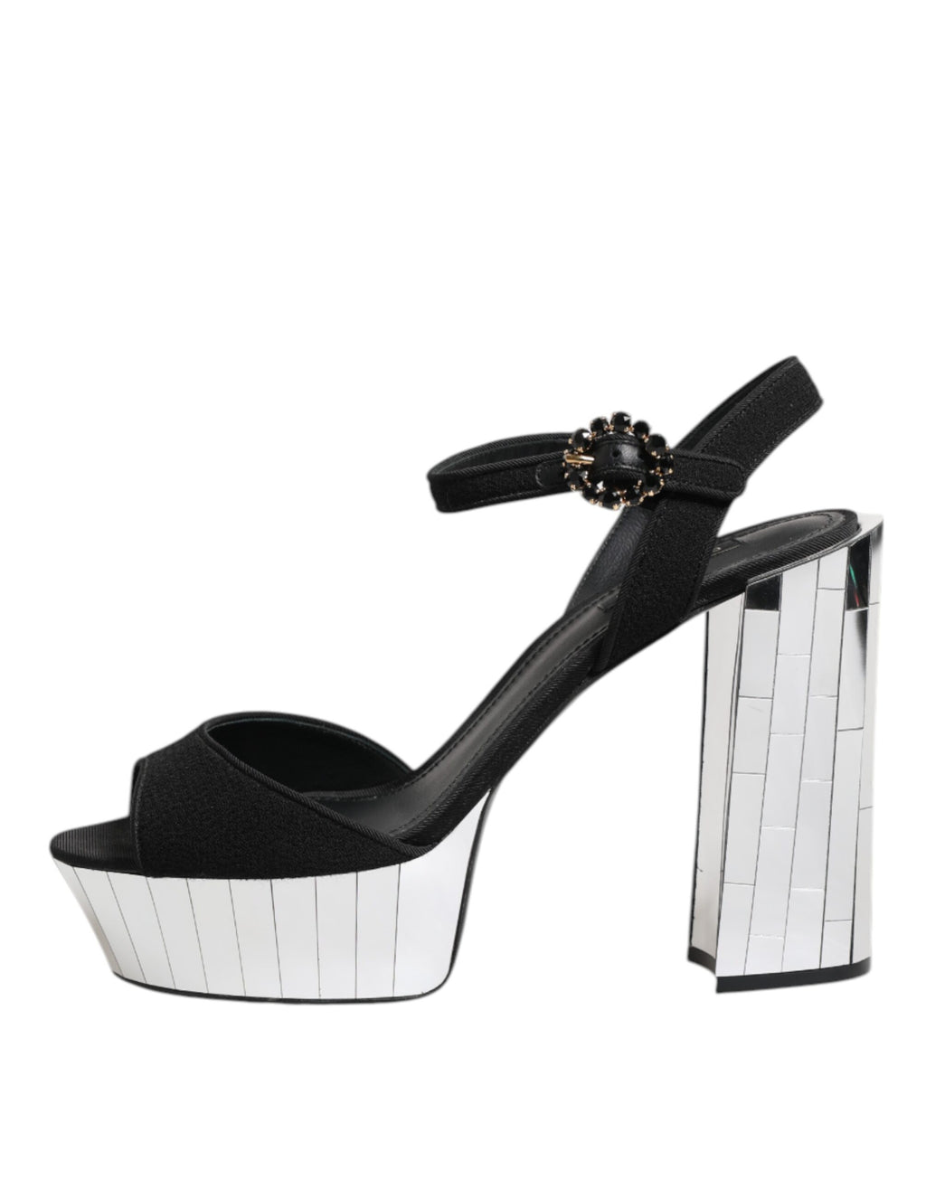 Sandales à talons noirs Dolce & Gabbana Keira avec bride à cristaux, chaussures élégantes pour femmes.