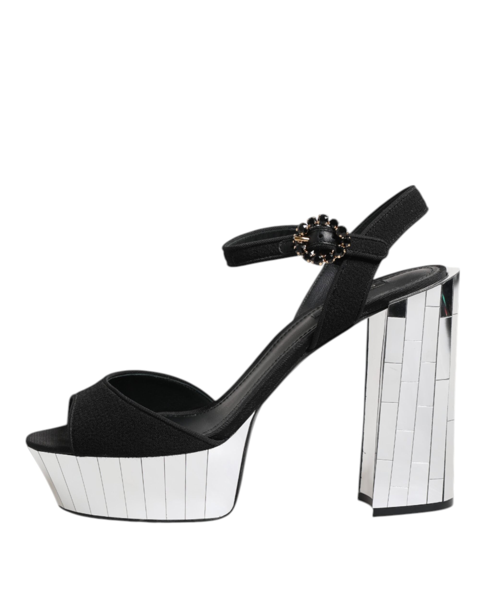 Sandales à talons noirs Dolce & Gabbana Keira avec bride à cristaux, chaussures élégantes pour femmes.