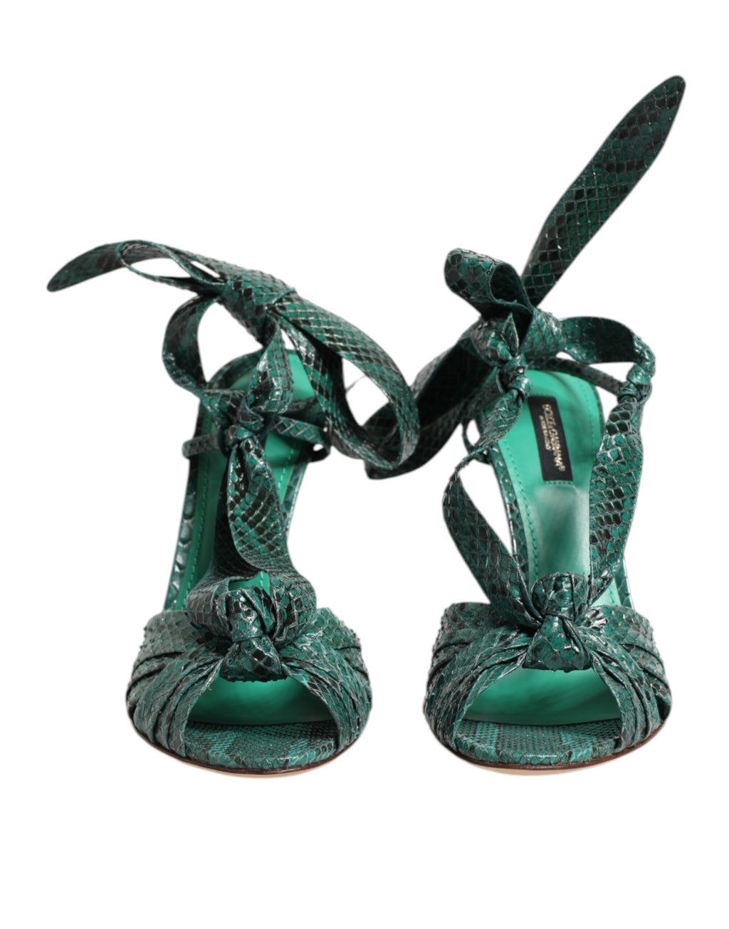 Sandales à talons vertes en cuir python Dolce & Gabbana, élégantes chaussures de luxe pour femmes.
