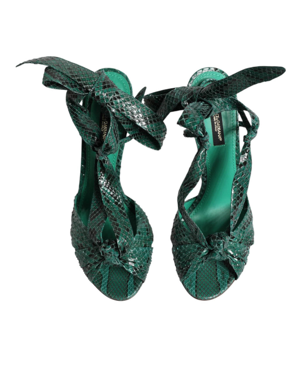 Sandales à talons Dolce & Gabbana en cuir de python vert, chaussures élégantes et tendance pour femme.