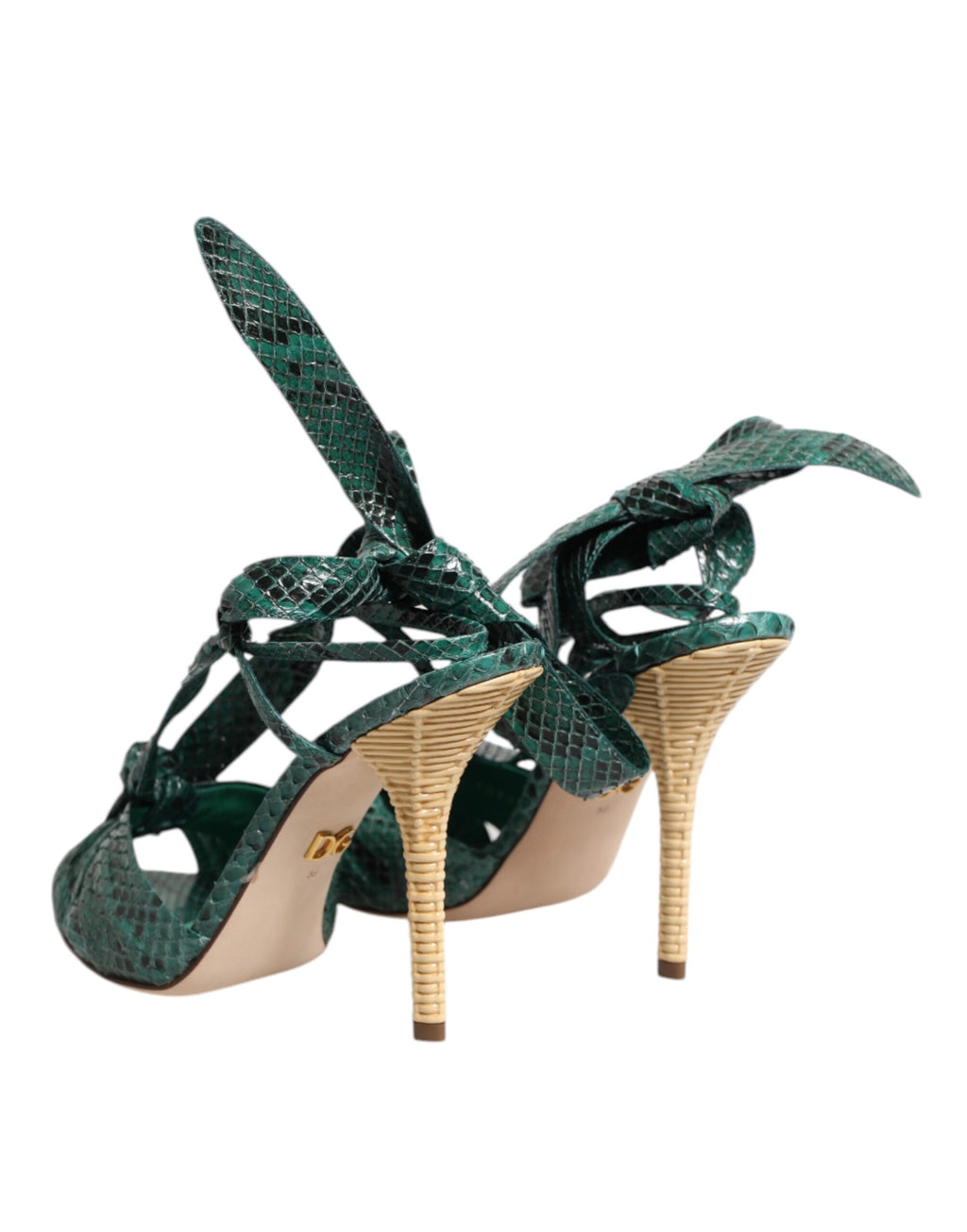Sandales à talons en cuir de python vert Dolce & Gabbana, chaussures élégantes avec design sophistiqué et finition raffinée.