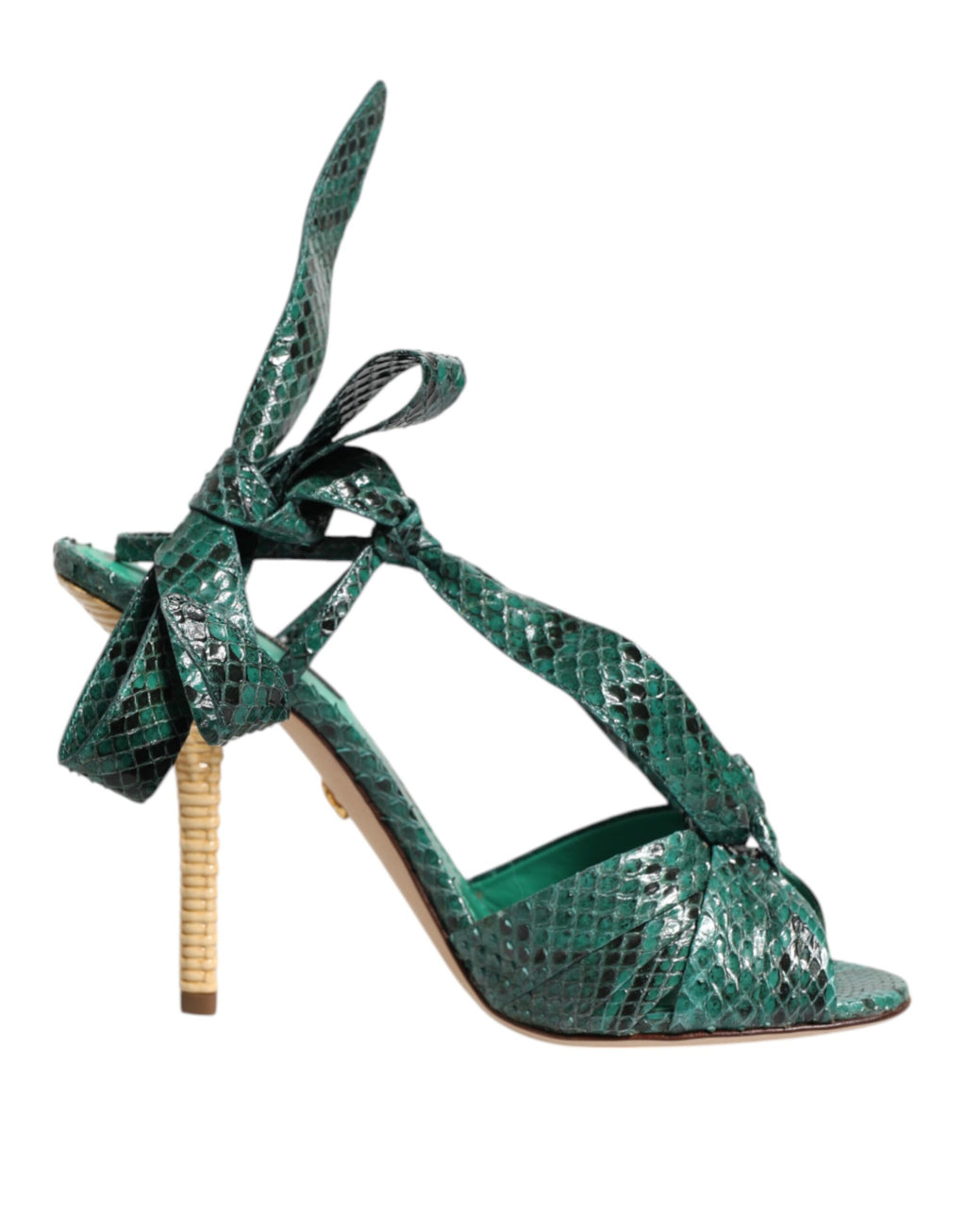 Sandales Dolce & Gabbana en cuir de python vert avec talons, chaussures élégantes et sophistiquées.