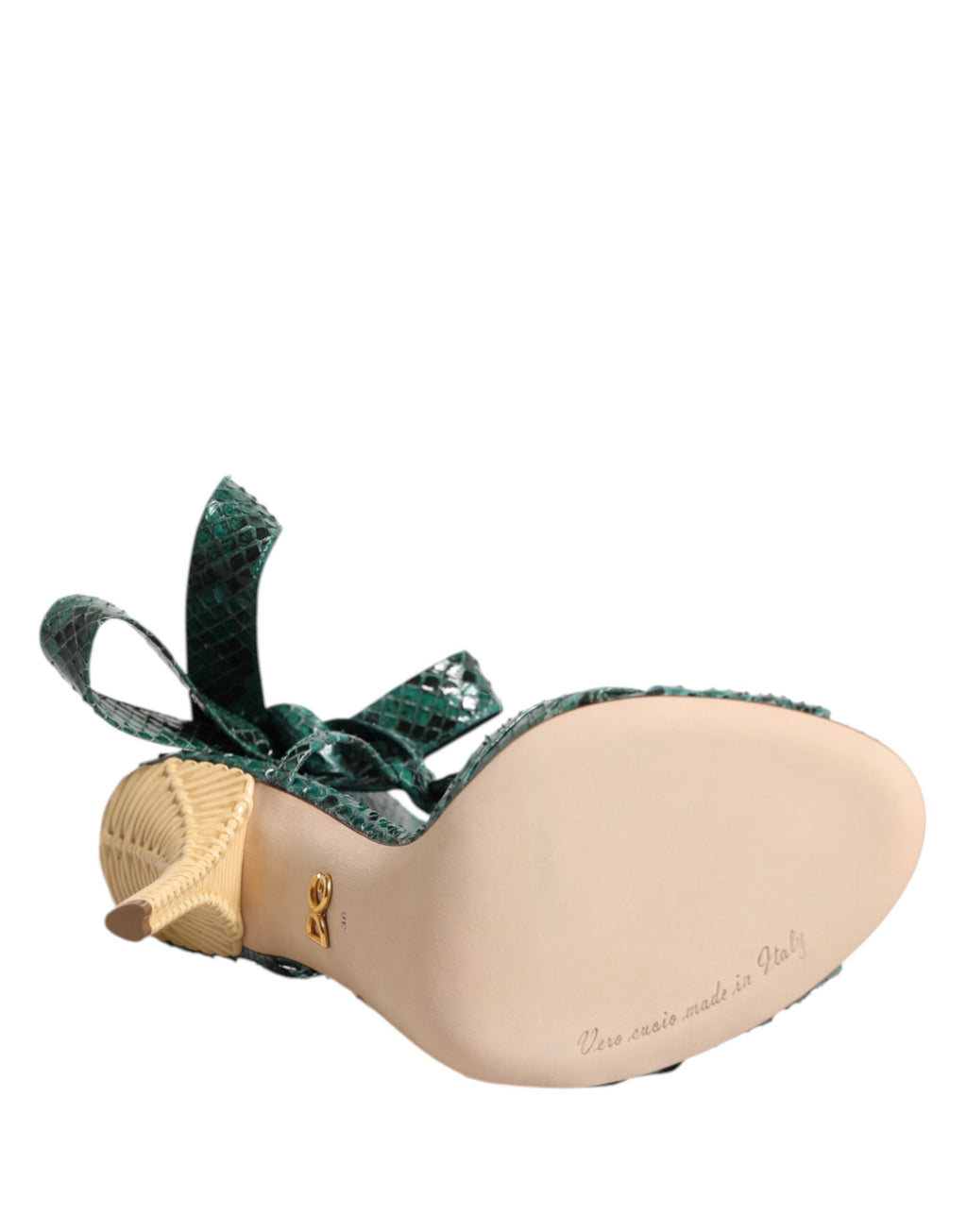 Sandales à talons en cuir de python vert Dolce & Gabbana, chaussures élégantes avec design sophistiqué.