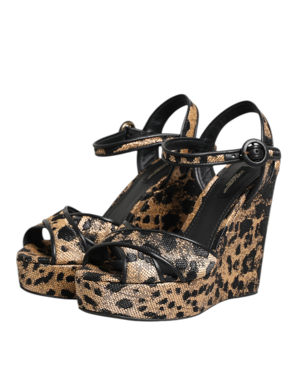 Sandales à talons compensés Dolce & Gabbana marron à imprimé léopard avec bride à la cheville.