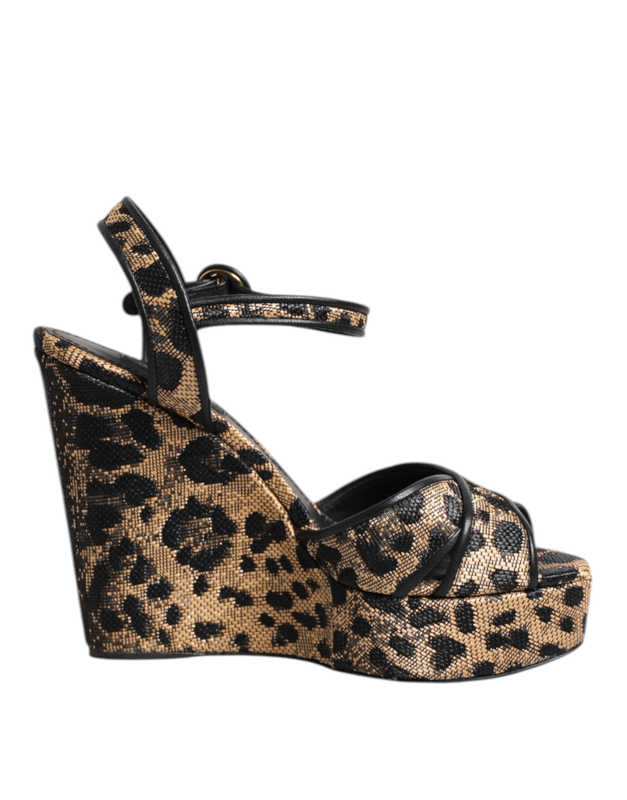 Sandales à talons Dolce & Gabbana en daim marron avec motif léopard et bride à la cheville, chaussures élégantes pour femmes