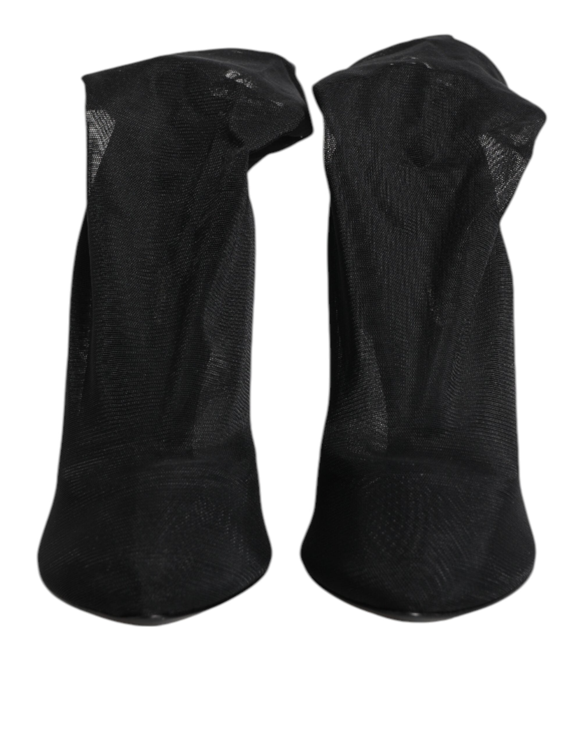 Bottes à talons en mesh stretch en soie noire de Dolce & Gabbana, chaussures élégantes et sophistiquées.