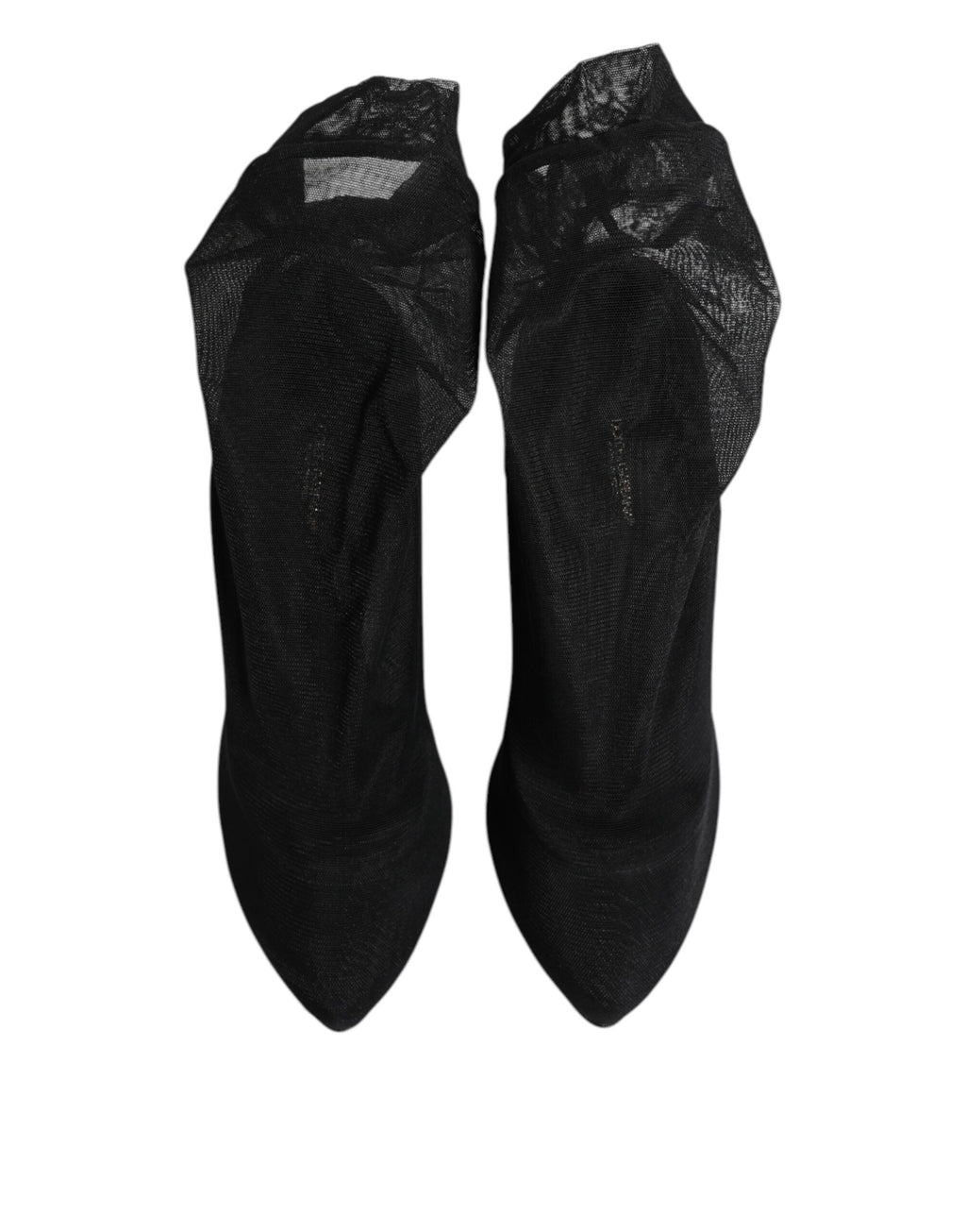 Bottes en mesh stretch noir en soie de Dolce & Gabbana, chaussures élégantes et ajustées avec talons.