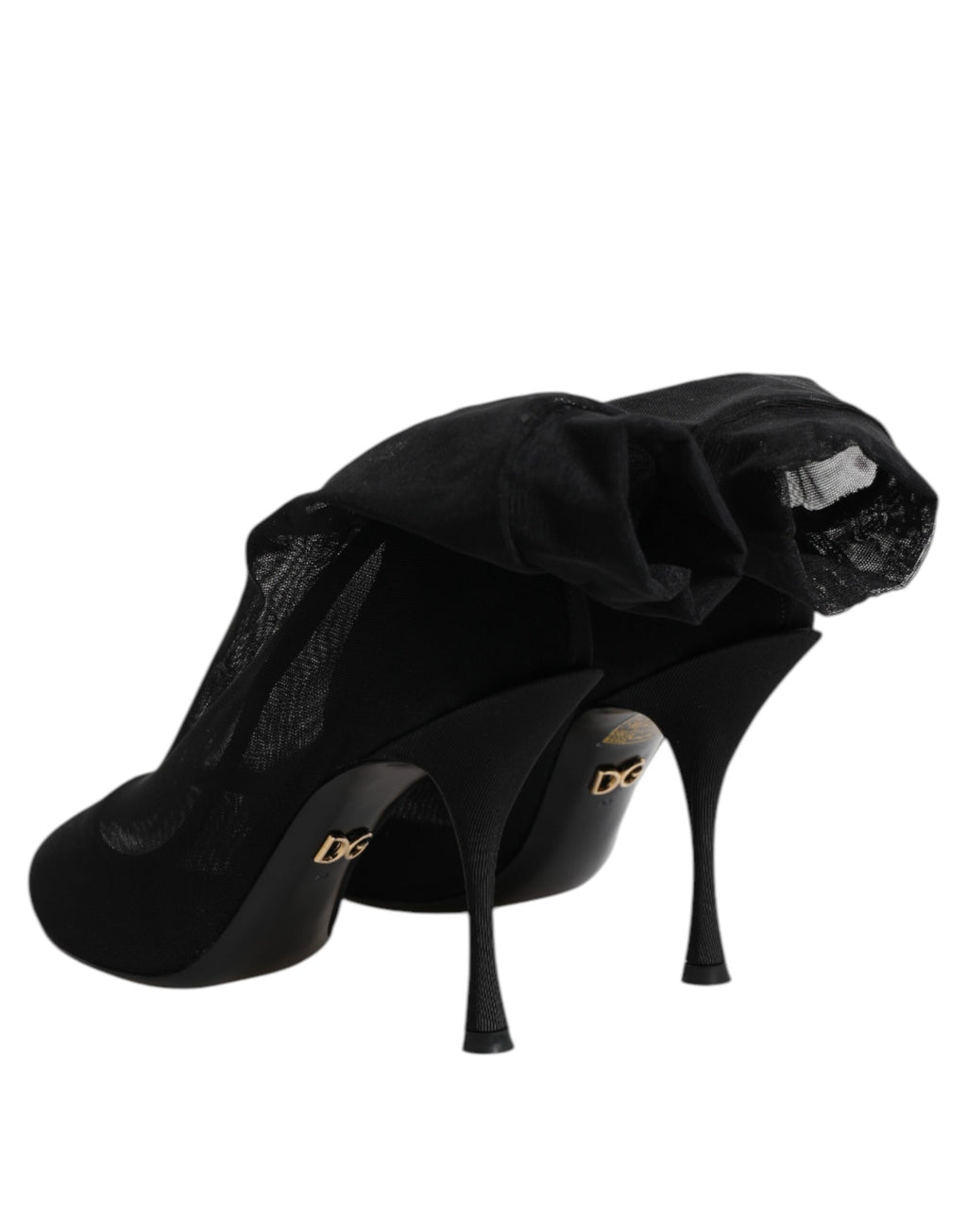 Bottines en mesh stretch et soie noire de Dolce & Gabbana, chaussures élégantes et sophistiquées pour femmes.