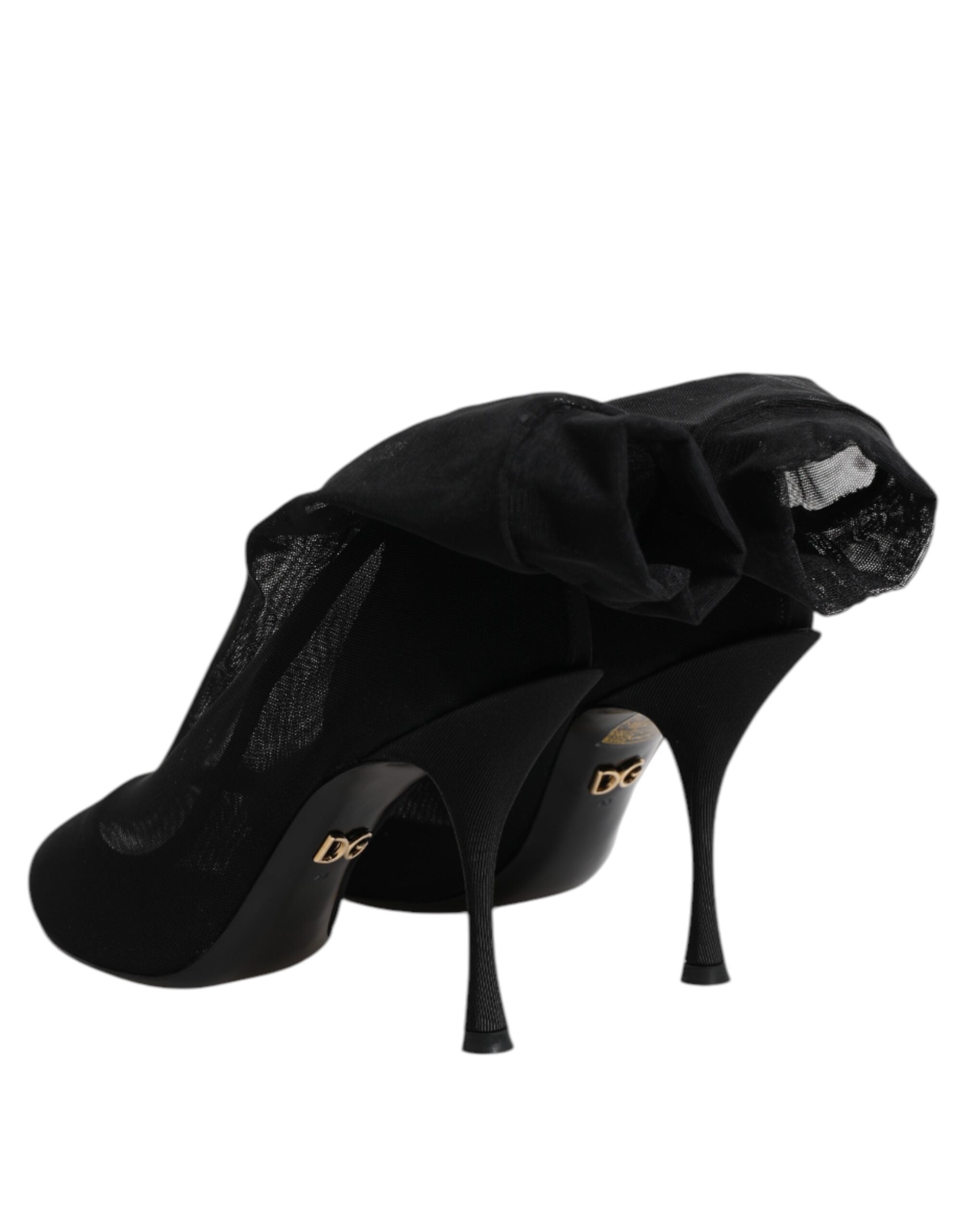 Bottines en mesh stretch et soie noire de Dolce & Gabbana, chaussures élégantes et sophistiquées pour femmes.