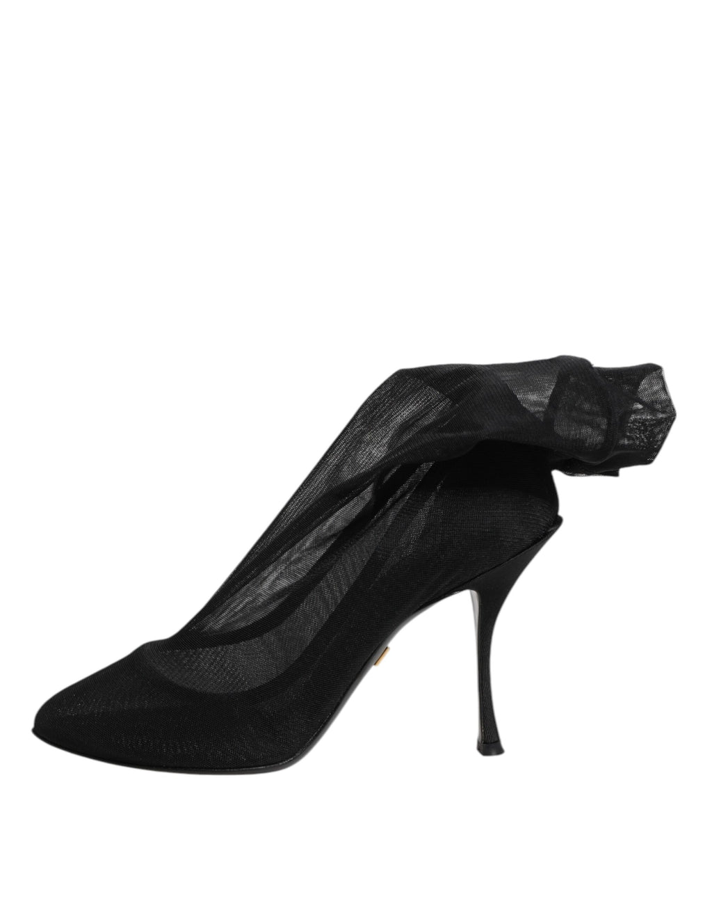 Bottines en mesh stretch en soie noire Dolce & Gabbana, chaussures élégantes et ajustées avec talon haut.