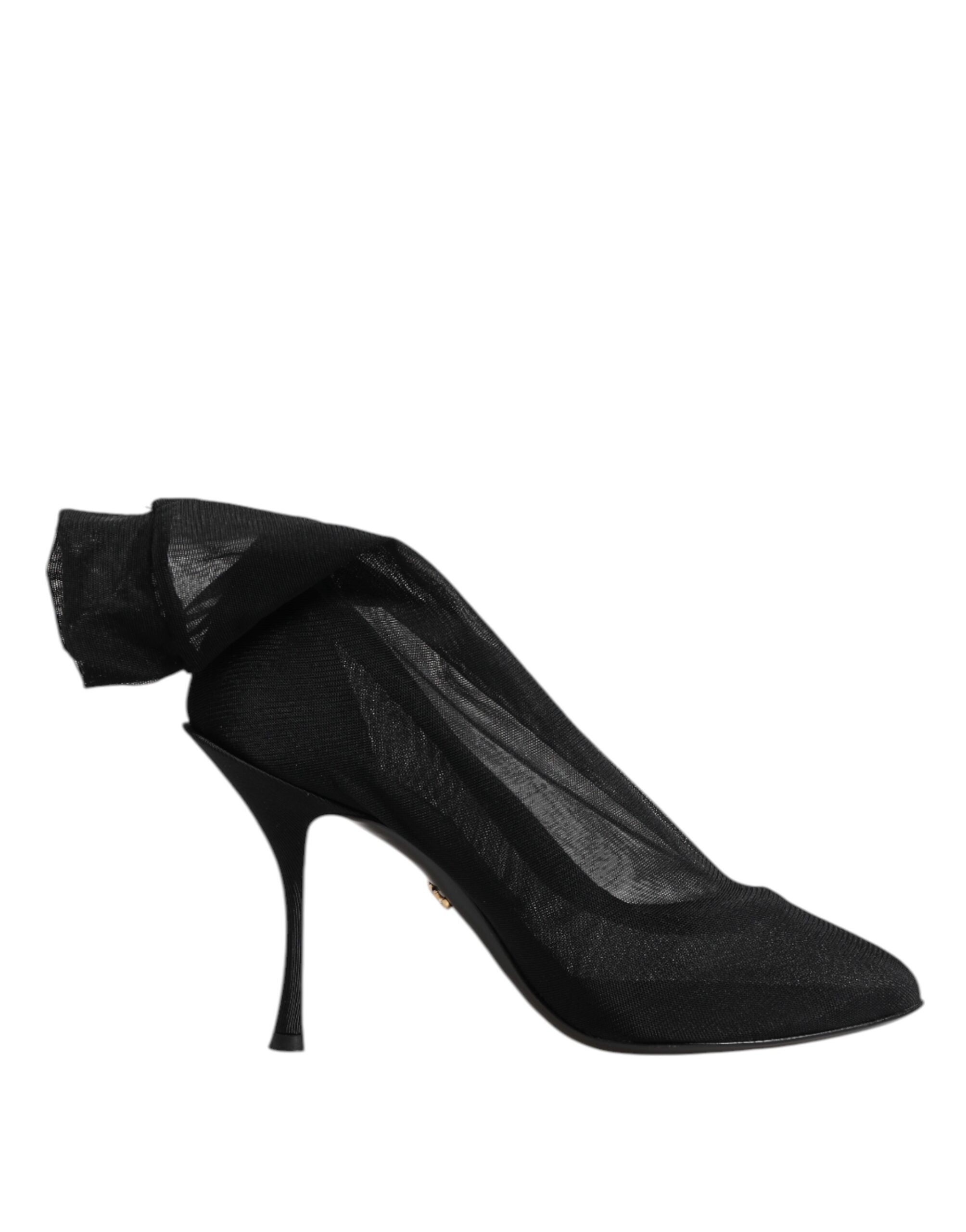 Bottes Dolce & Gabbana en soie noire avec mesh extensible, style élégant et moderne, vue de face sur chaussure.