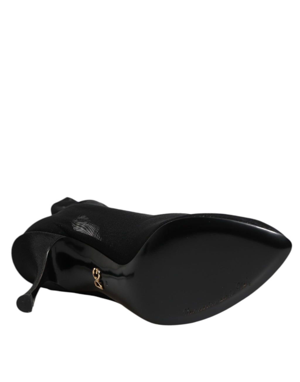Chaussures bottines en mesh stretch et soie noire de Dolce & Gabbana, style élégant et moderne.