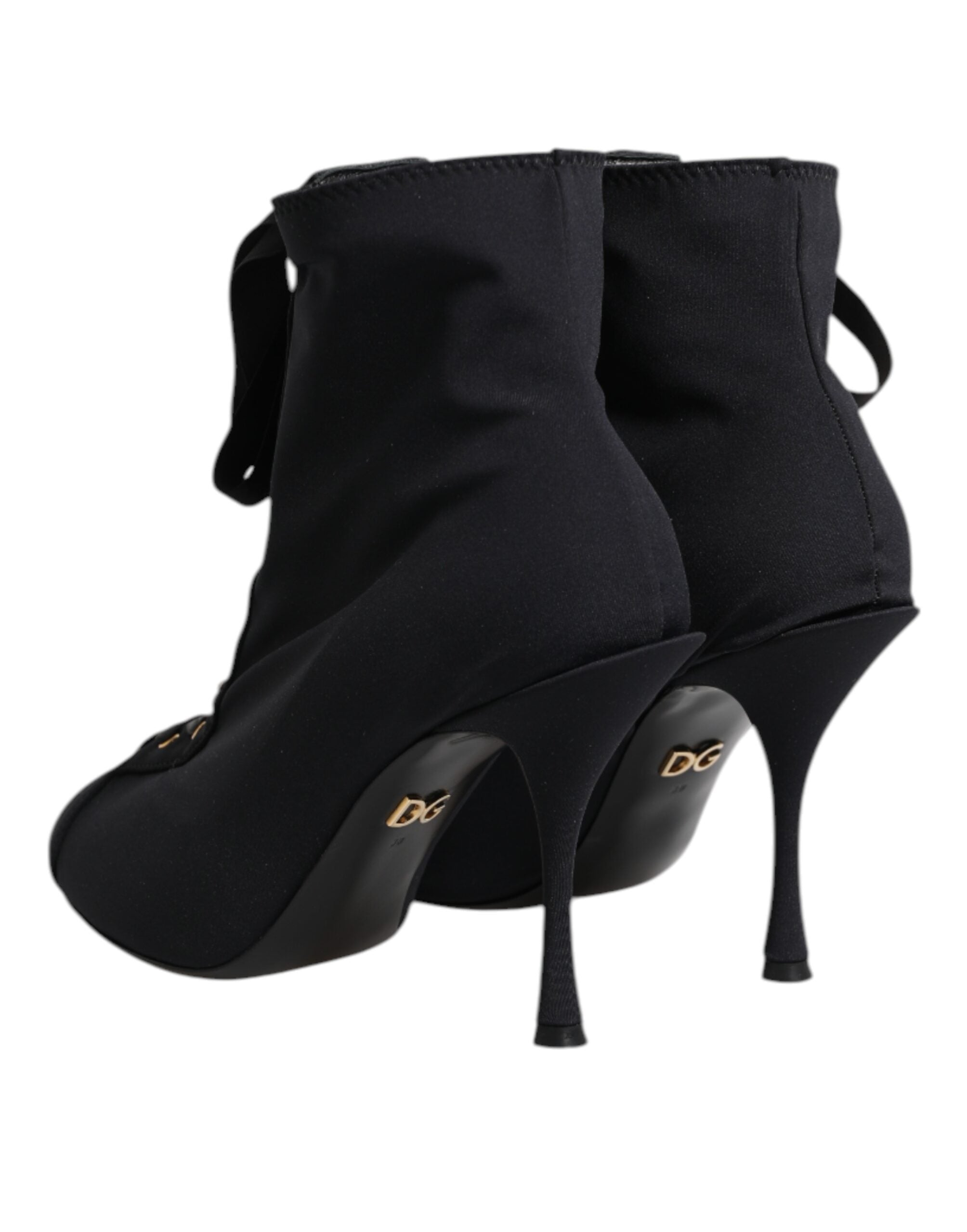 Chaussures Dolce & Gabbana à talons aiguilles noires avec lacets, bottines élégantes en cuir pour femme.