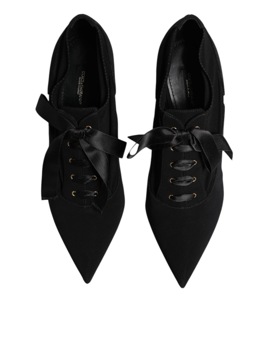 Escarpins à talons aiguilles Dolce & Gabbana en dentelle noire avec laçage élégant, vue de côté.