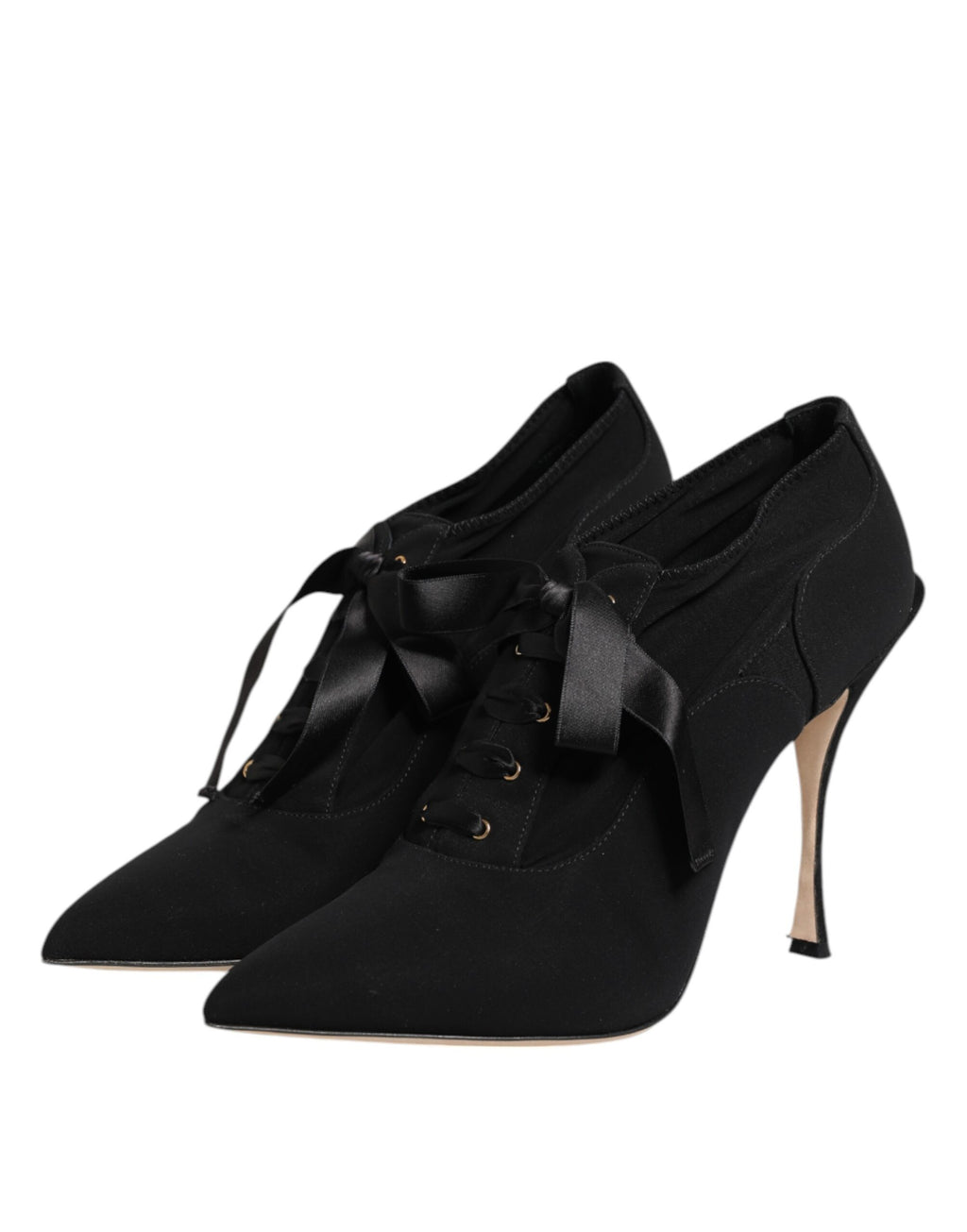 Chaussures stilettos à lacets noirs Dolce & Gabbana, pompes en cuir élégantes avec talons hauts sophistiqués.