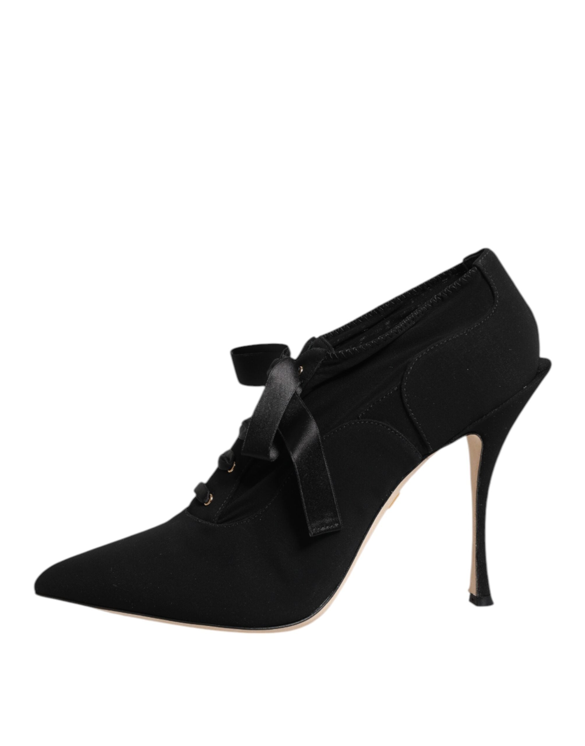 Chaussures à talons stilettos noires Dolce & Gabbana en dentelle avec lacets, élégantes et sophistiquées.