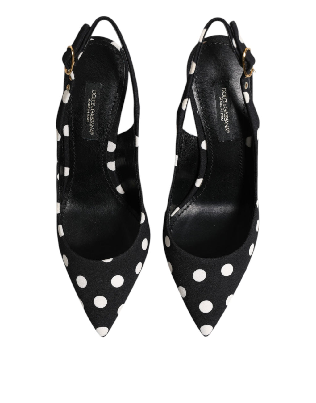 Chaussures à talons stilettos Dolce & Gabbana noires et blanches à pois, slingback élégantes et sophistiquées.
