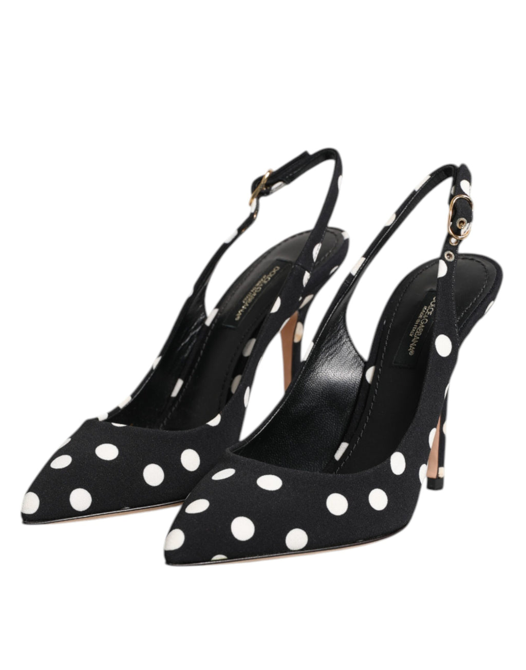 Chaussures stilettos à talons aiguilles Dolce & Gabbana noires et blanches à pois, sandales à talon slingback élégantes