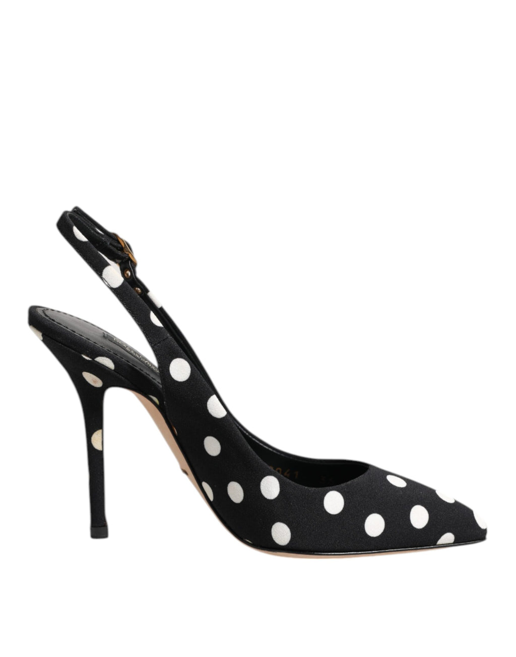 Chaussures stilettos à talon aiguille Dolce & Gabbana noires et blanches à pois avec bride slingback élégante.