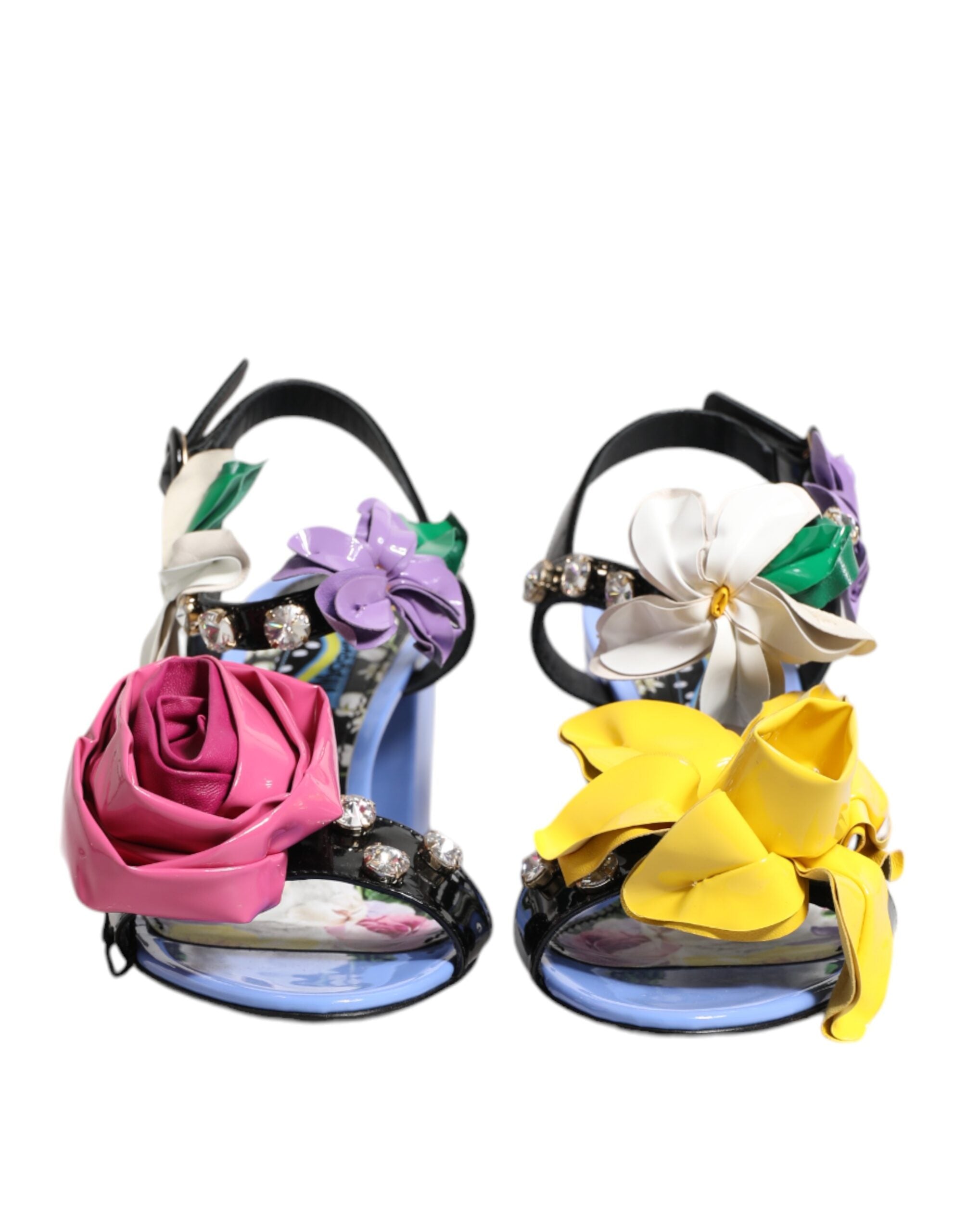 Sandales Dolce & Gabbana KEIRA multicolores avec fleurs en cristaux, semelle en cuir, pour femme.